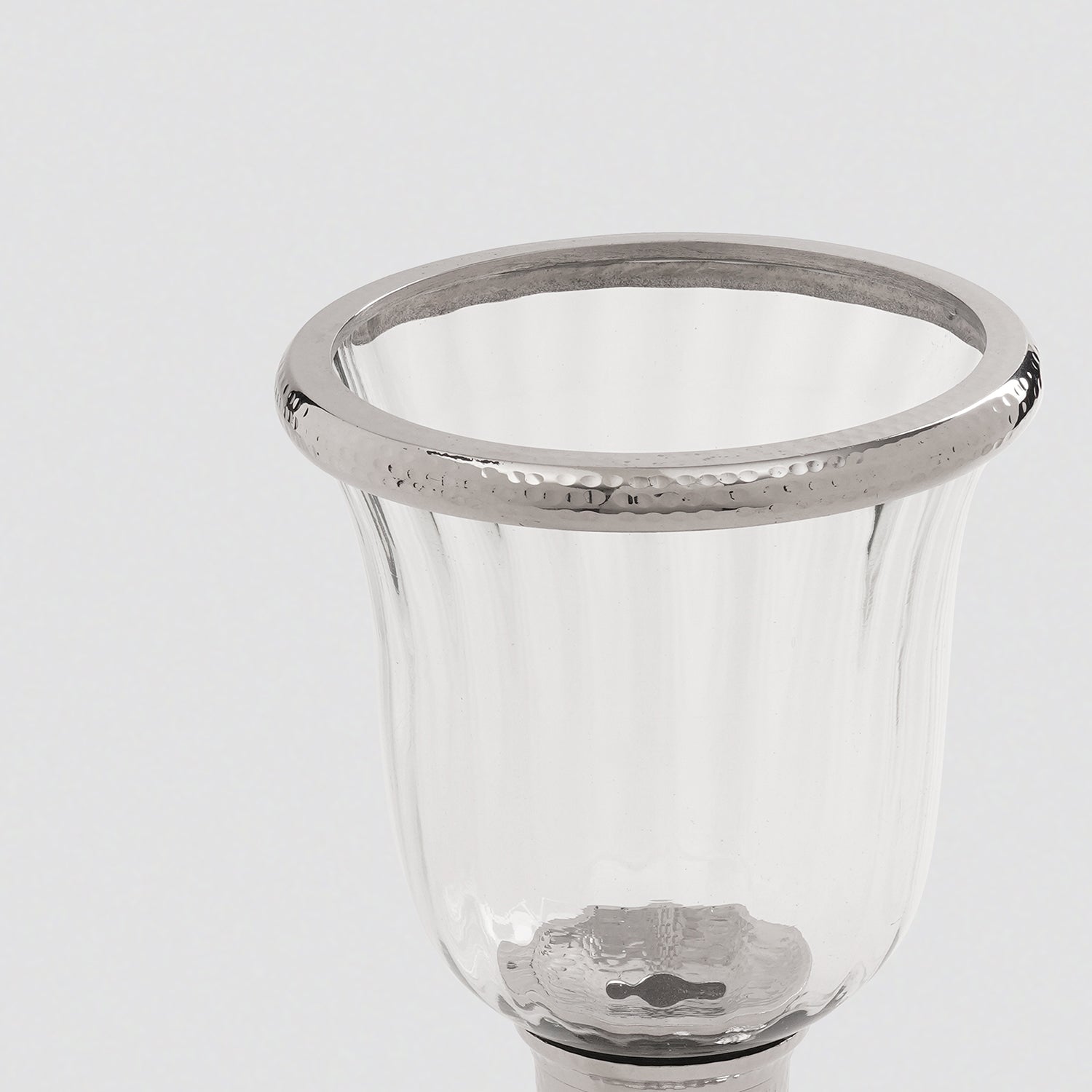 Silver Hammered Hurricane Candle Holder
