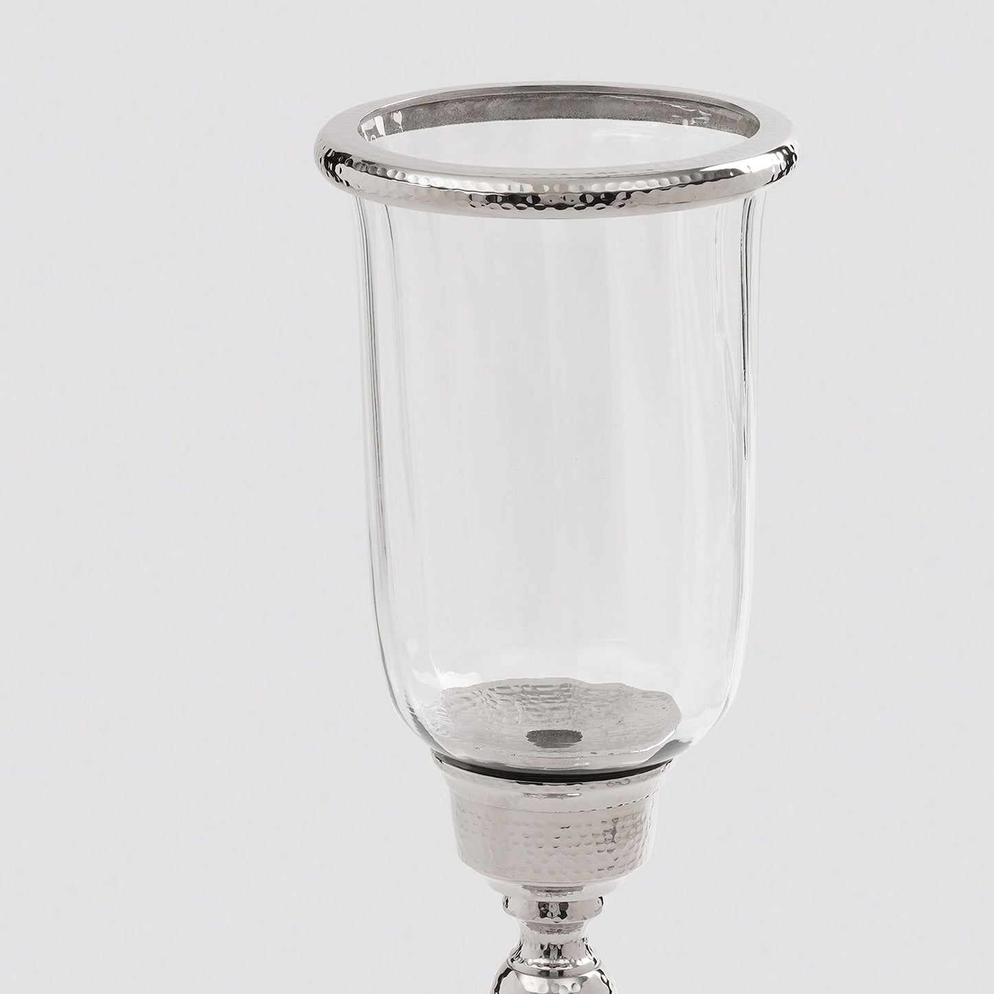 Silver Hammered Hurricane Candle Holder With Stand