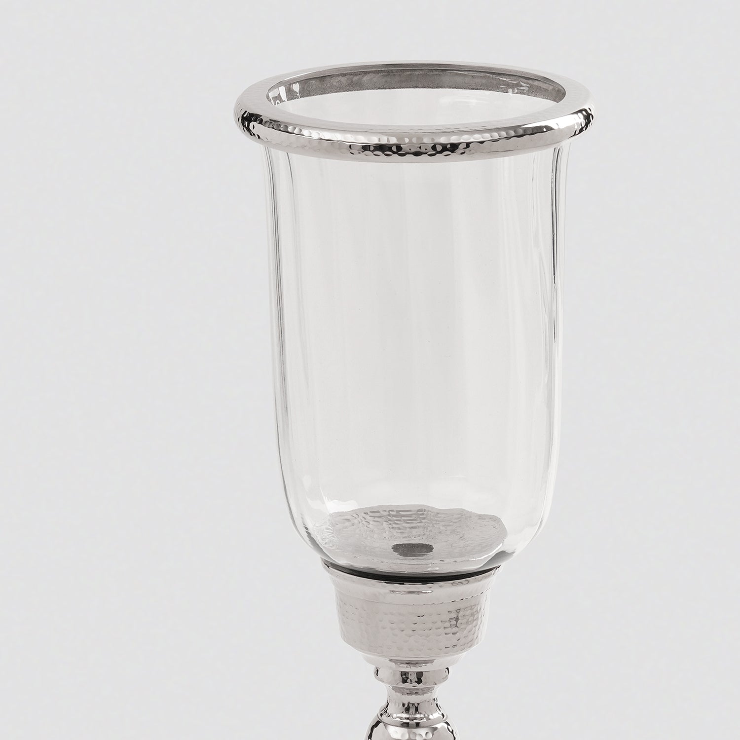 Silver Hammered Hurricane Candle Holder With Stand