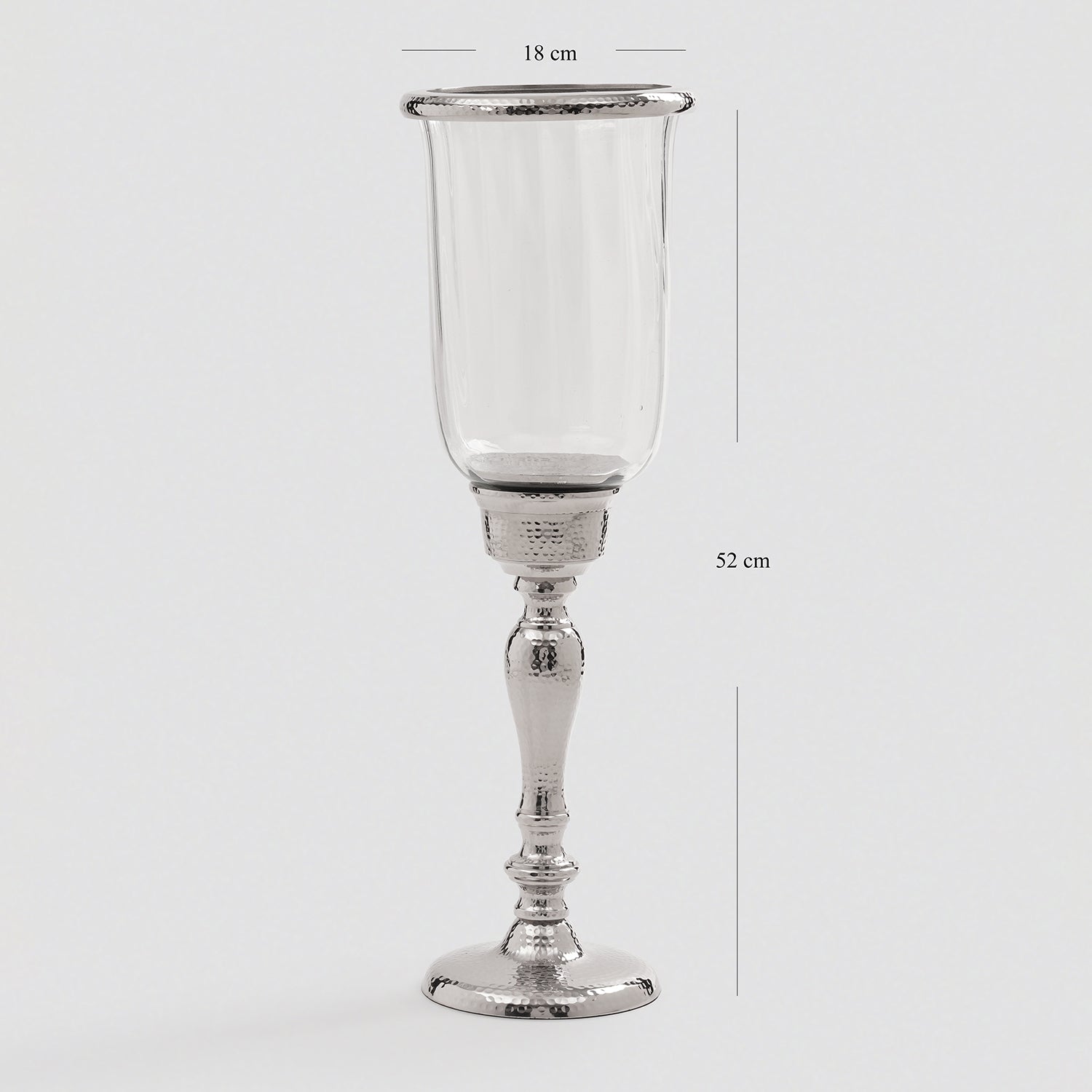 Silver Hammered Hurricane Candle Holder With Stand