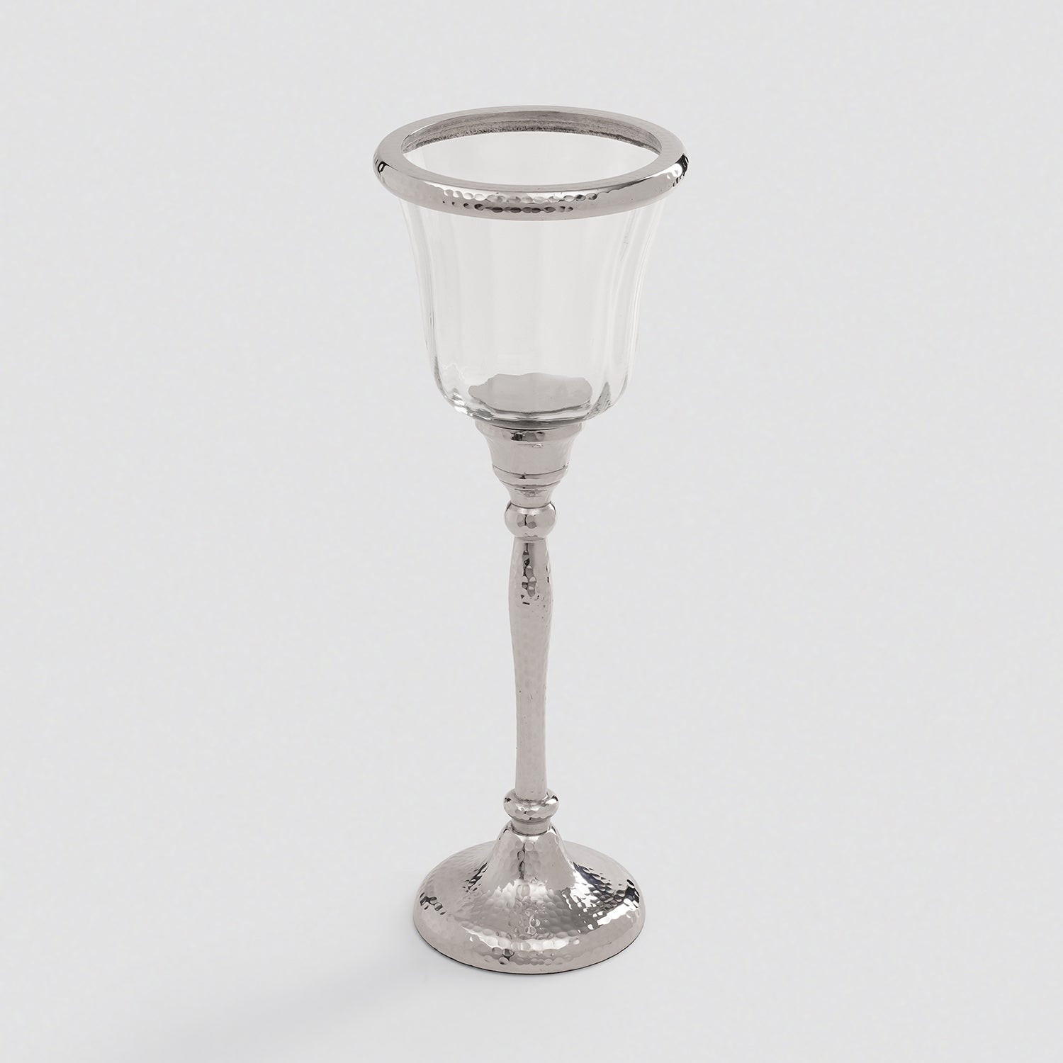 Silver Hurricane Candle Holder With Stand - Large