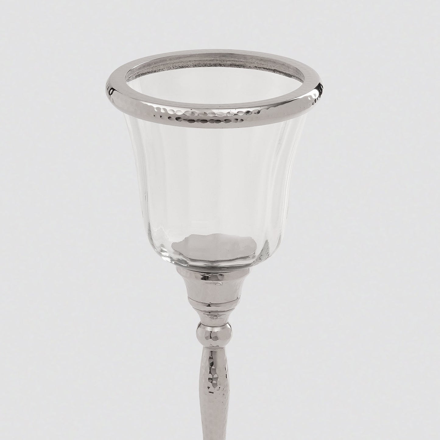 Silver Hurricane Candle Holder With Stand - Large