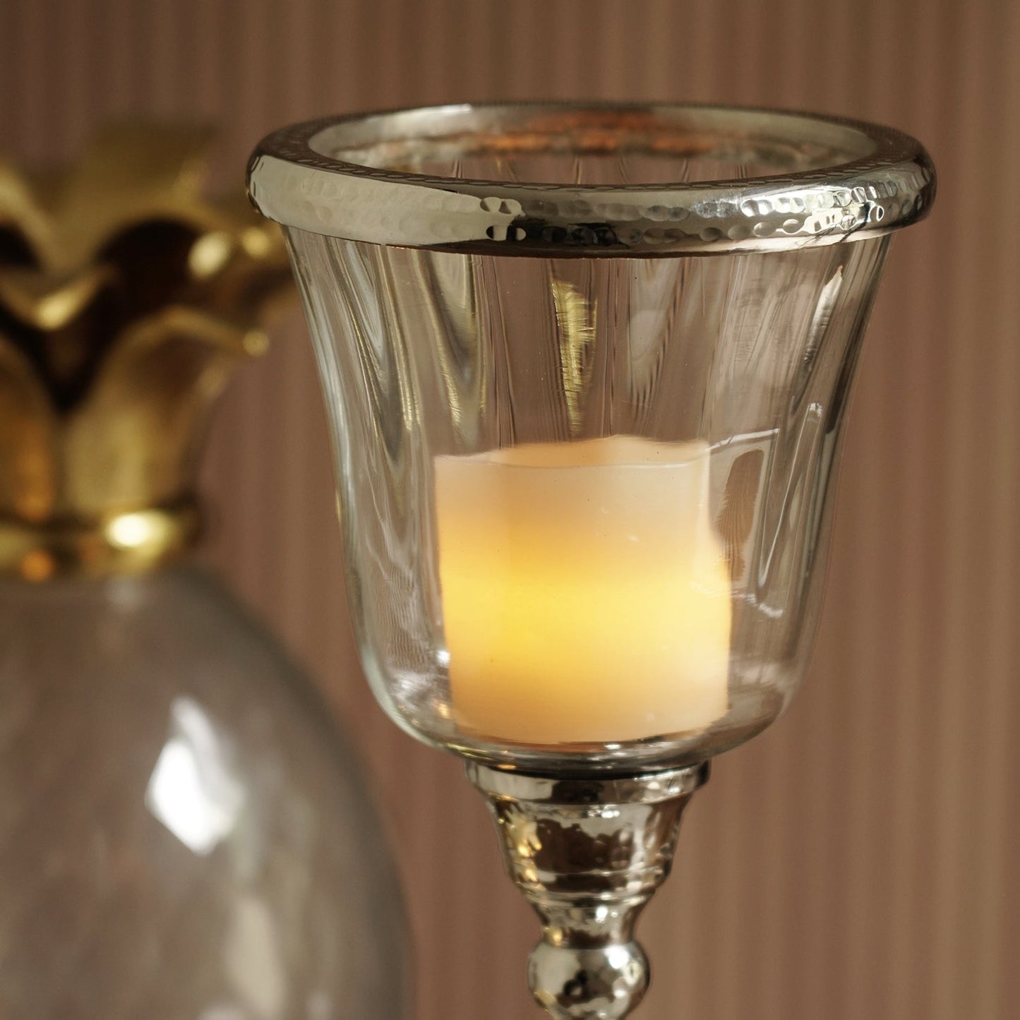 Silver Hurricane Candle Holder With Stand - Small