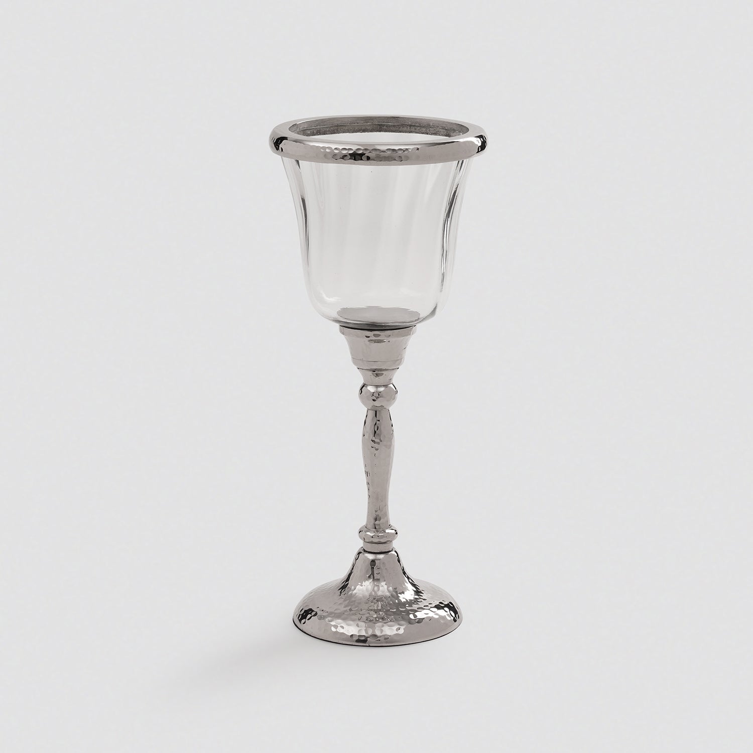 Silver Hurricane Candle Holder With Stand - Small