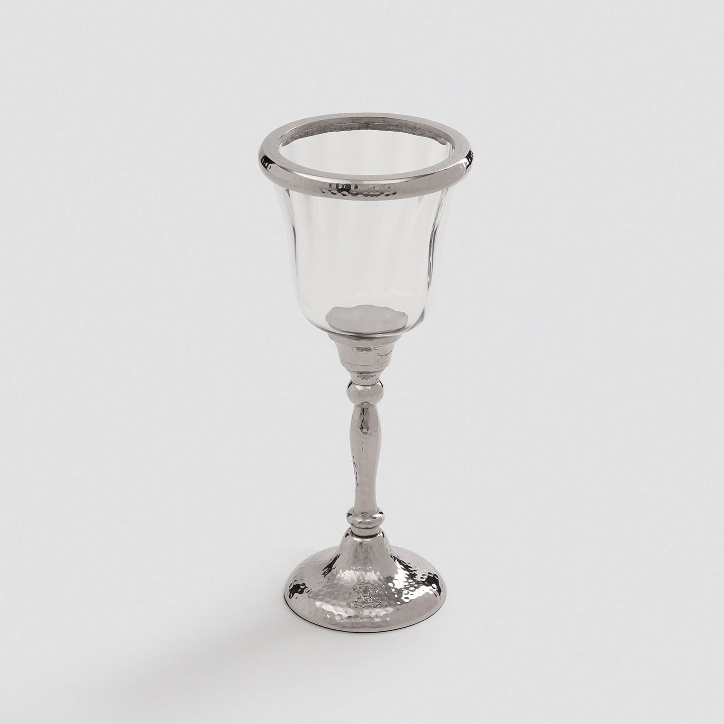 Silver Hurricane Candle Holder With Stand - Small