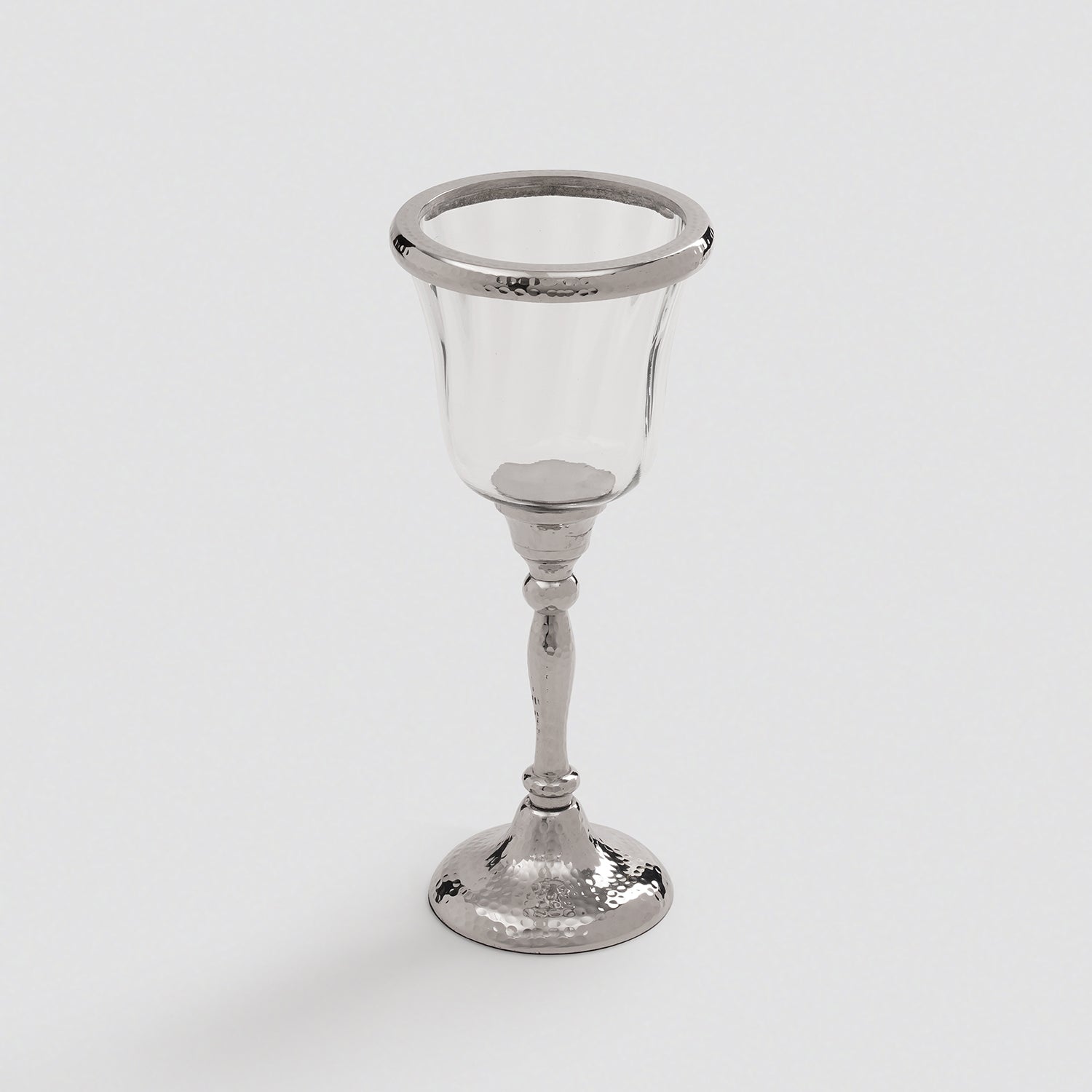 Silver Hurricane Candle Holder With Stand - Small