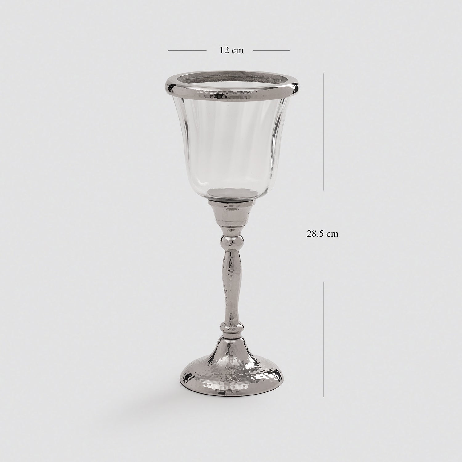 Silver Hurricane Candle Holder With Stand - Small
