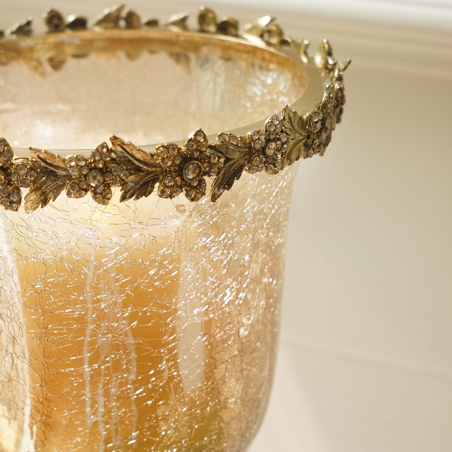 Amber Crackled Tall Glass Hurricane - Large