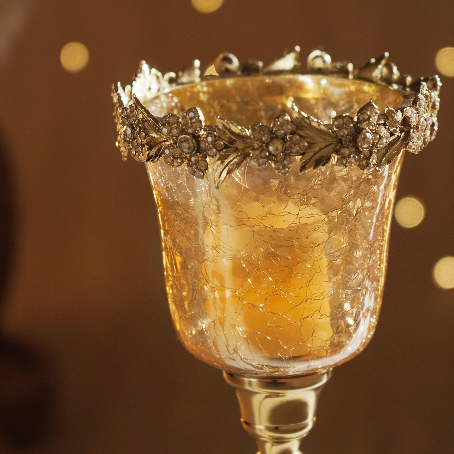 Amber Crackled Glass Hurricane - Large