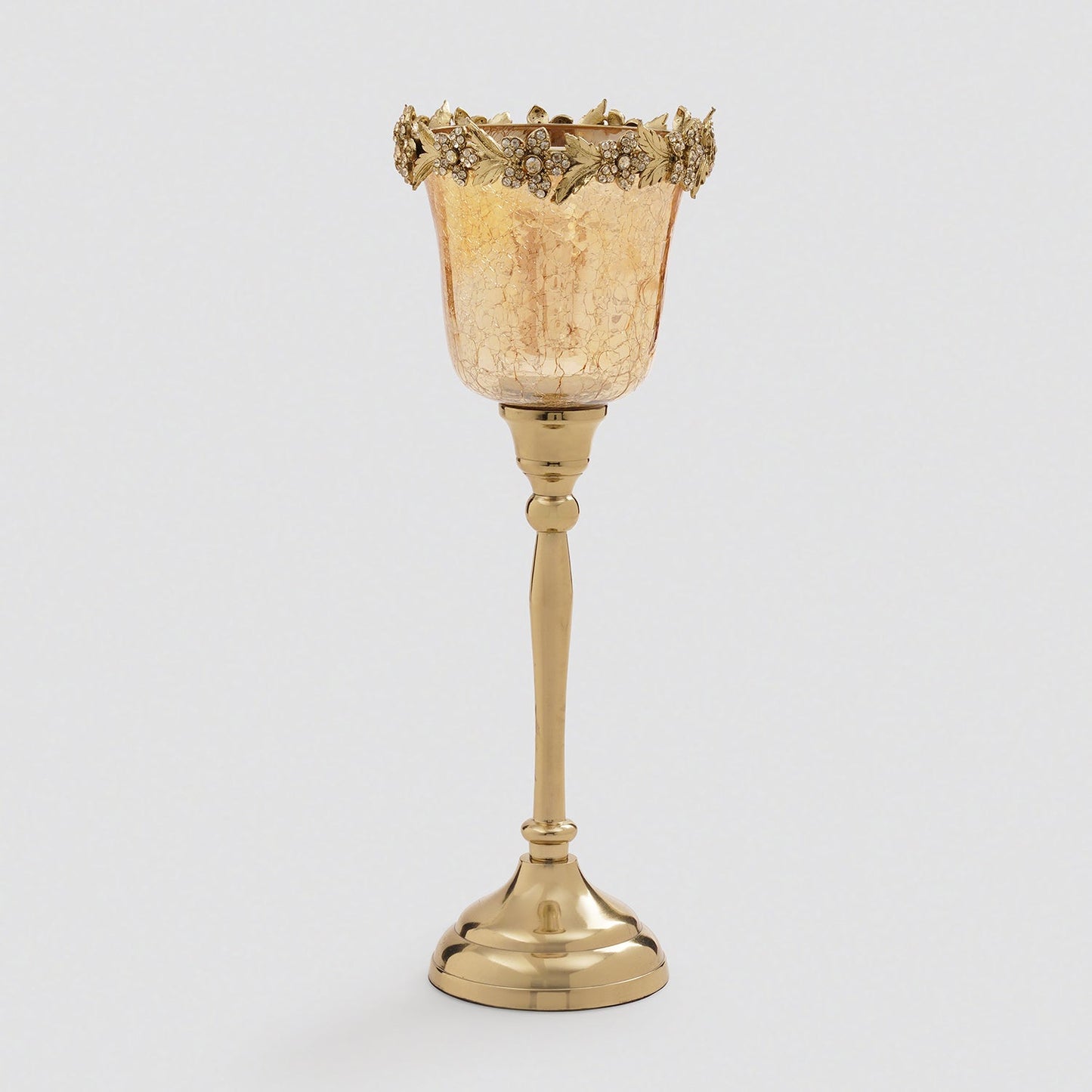 Amber Crackled Glass Hurricane - Large