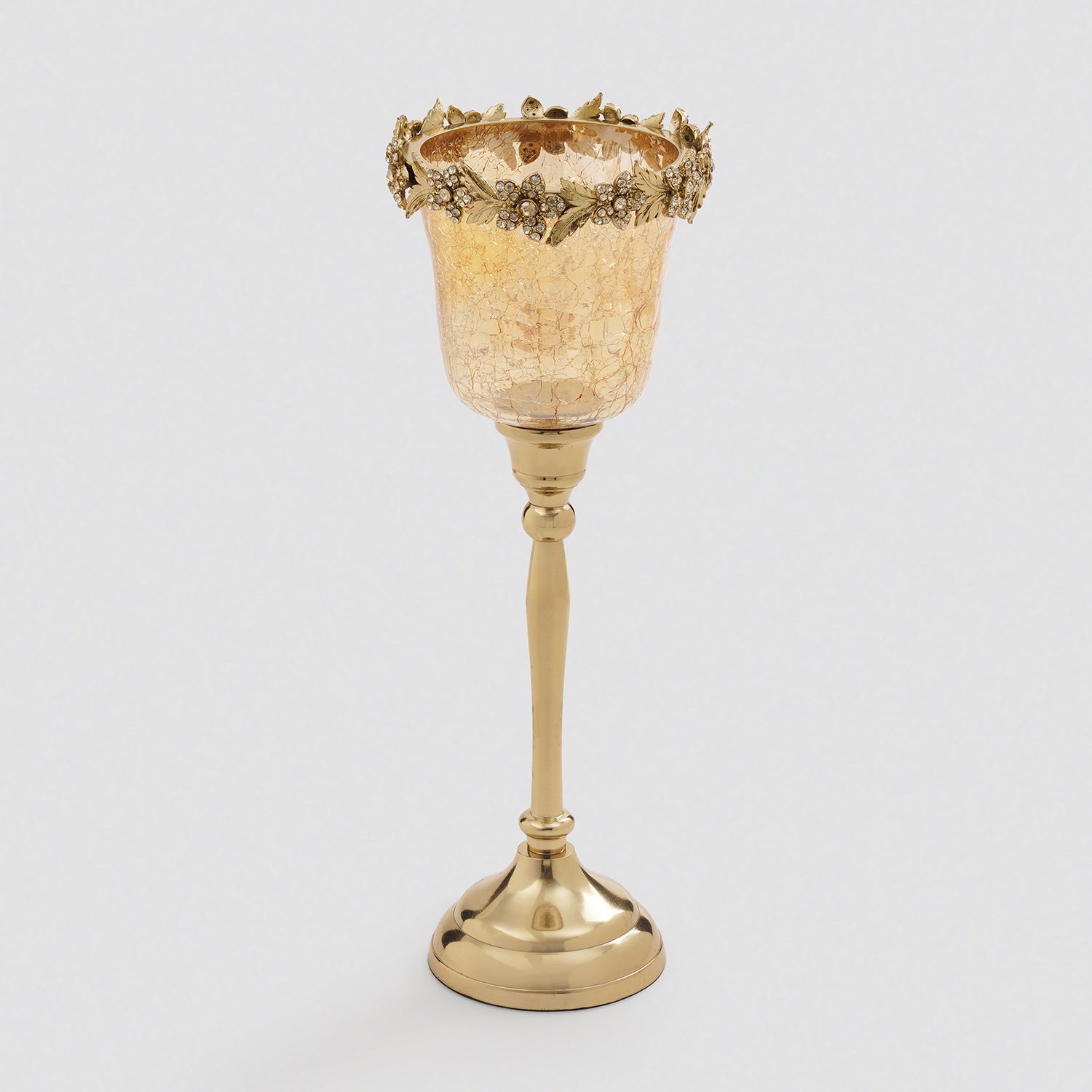 Amber Crackled Glass Hurricane - Large