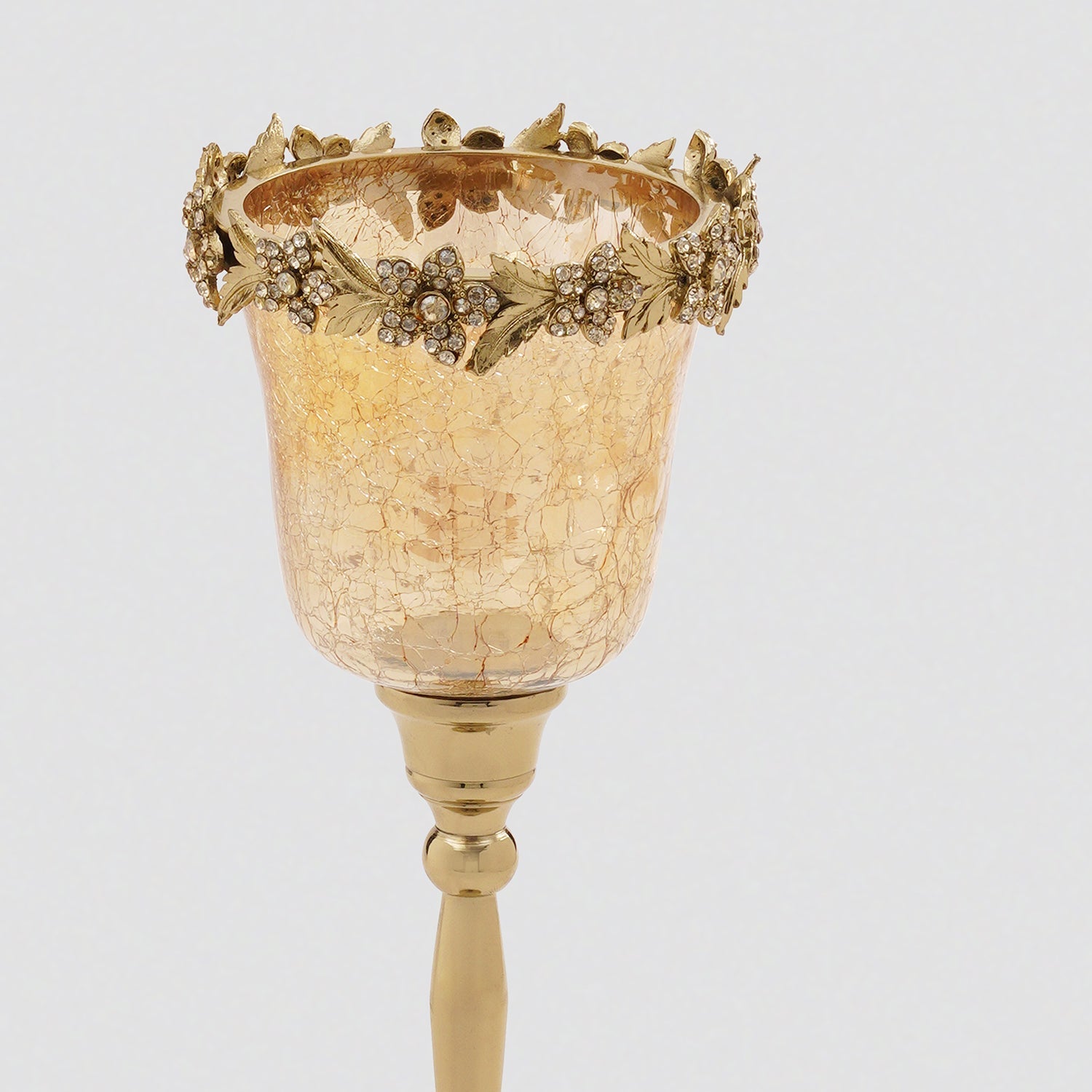 Amber Crackled Glass Hurricane - Large