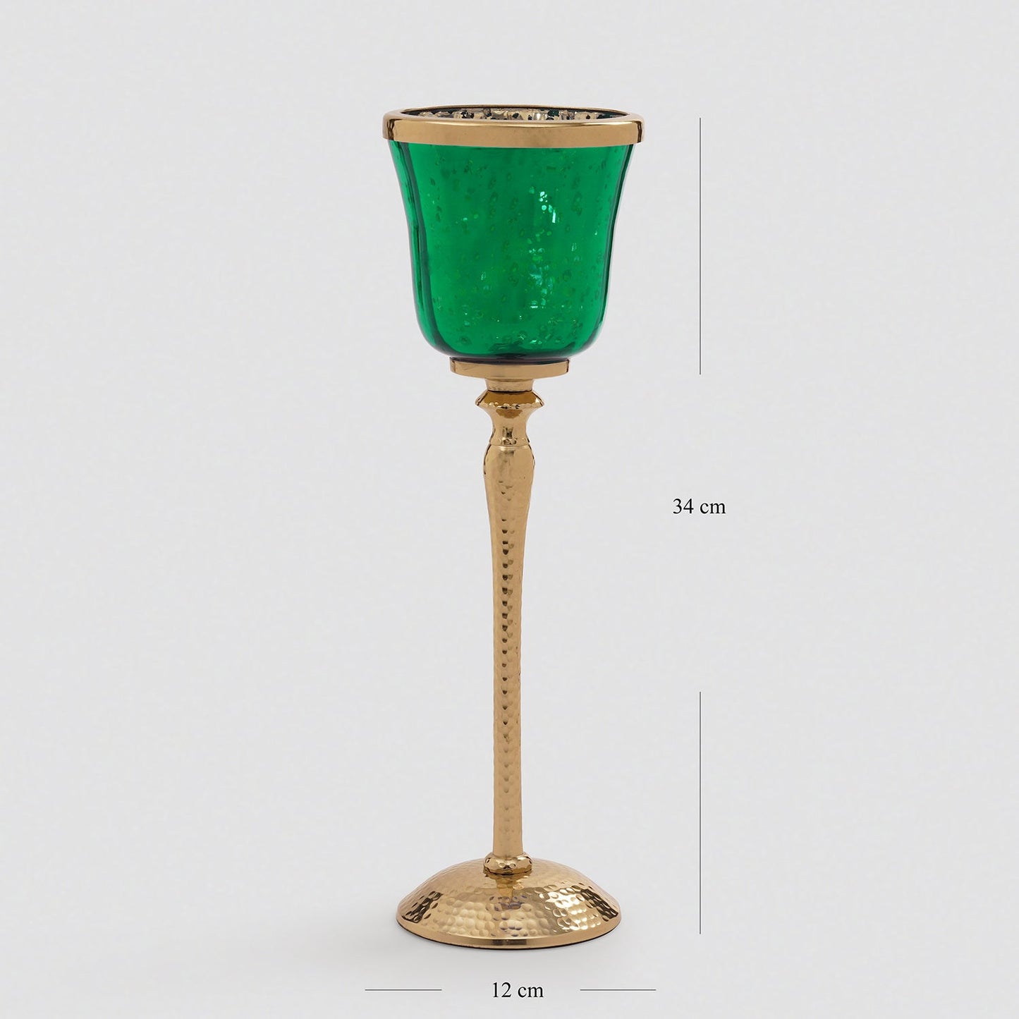 Green Glass Hurricane With Hammered Base