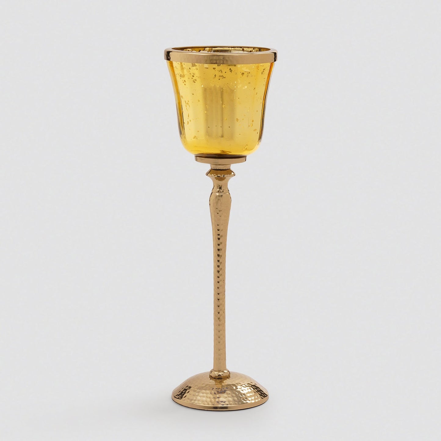 Gold Glass Hurricane With Hammered Base