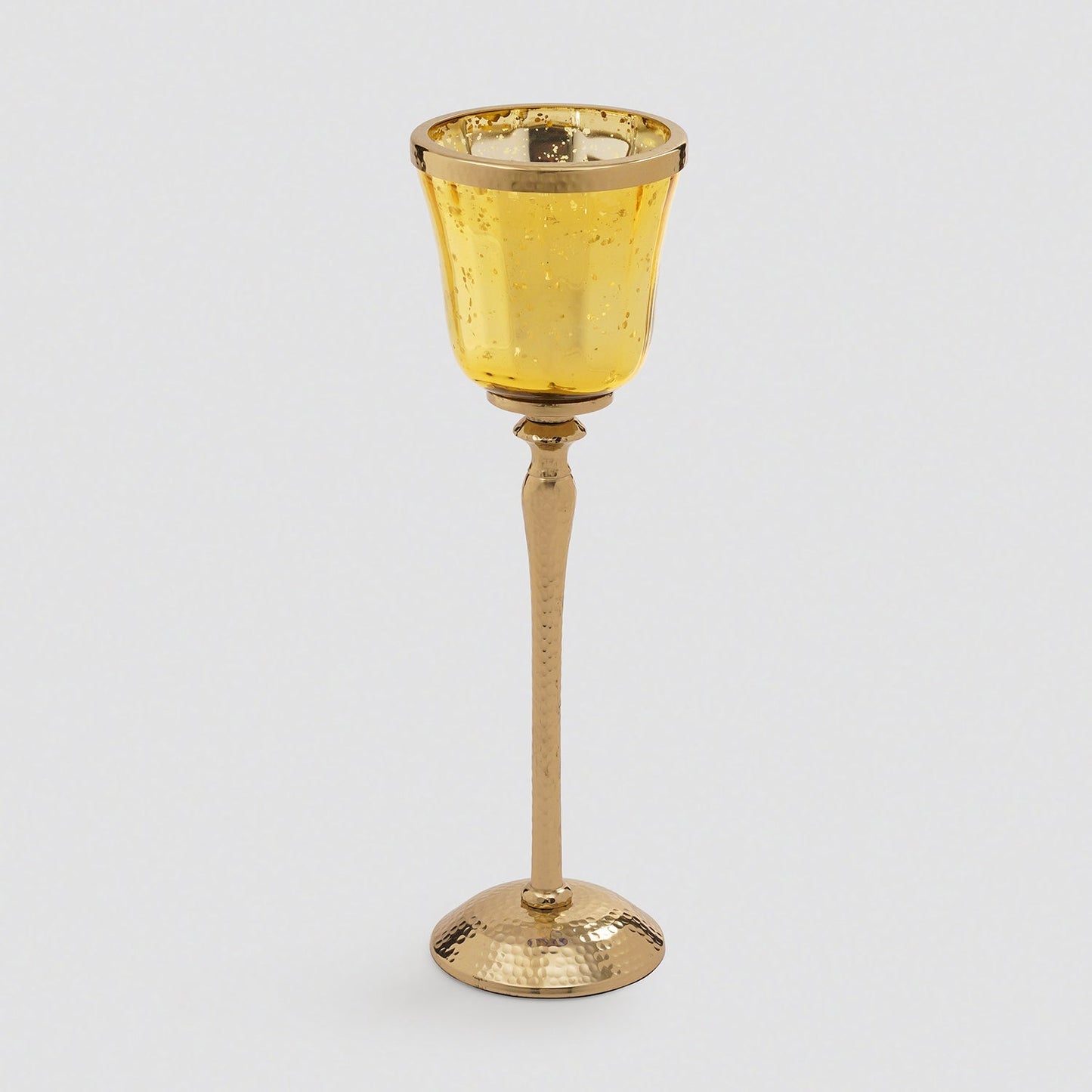 Gold Glass Hurricane With Hammered Base