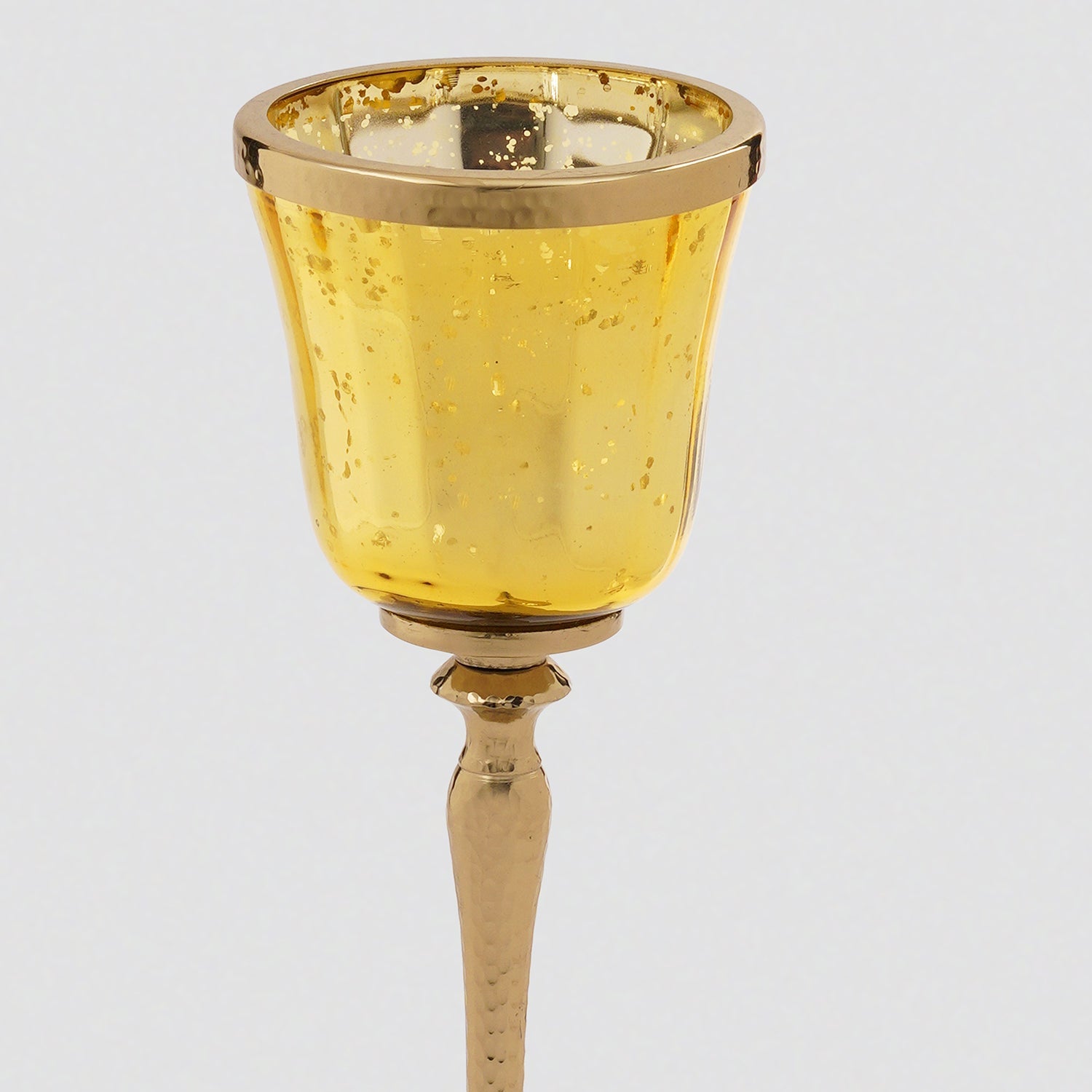Gold Glass Hurricane With Hammered Base