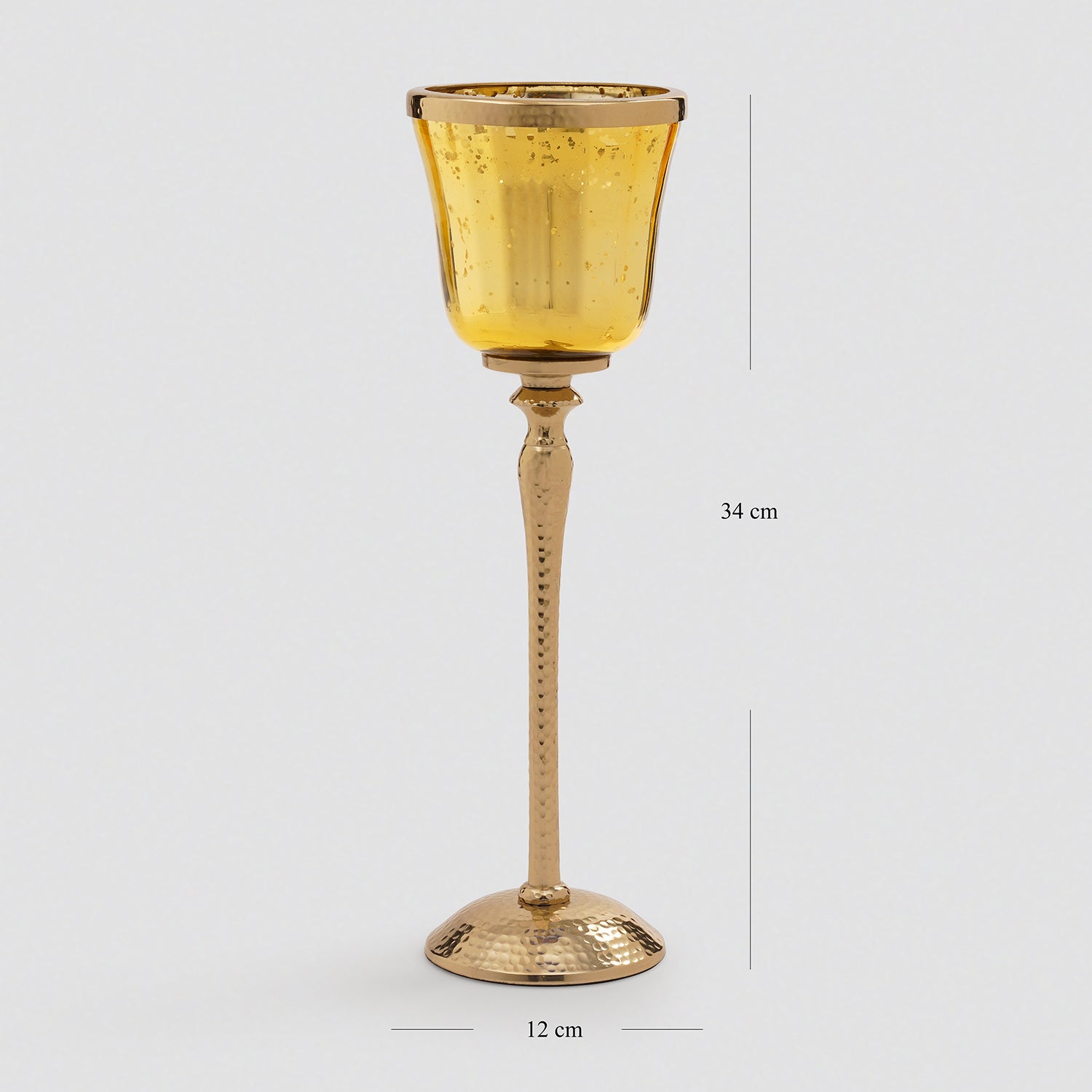 Gold Glass Hurricane With Hammered Base