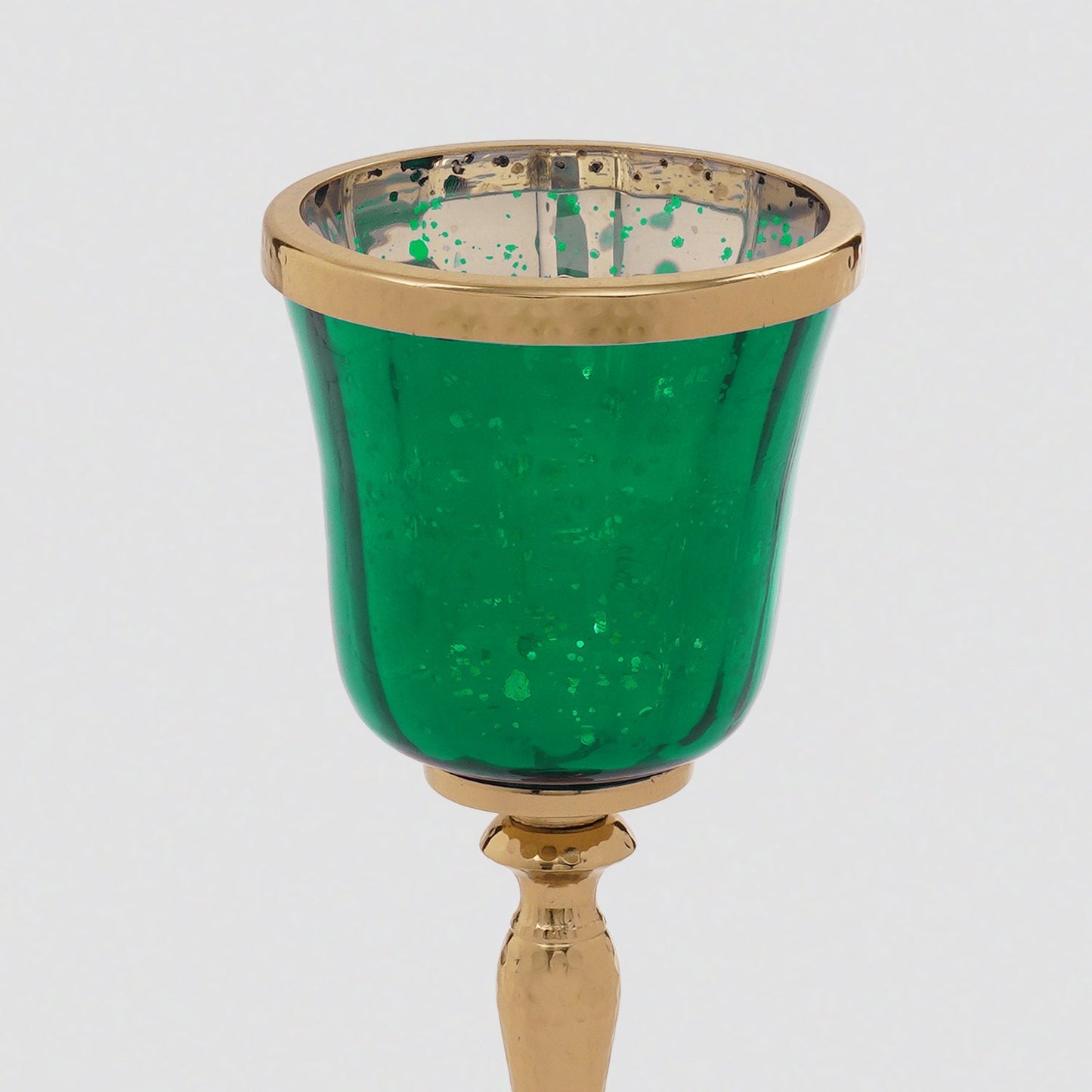 Dark Green Glass Hurricane With Hammered Base
