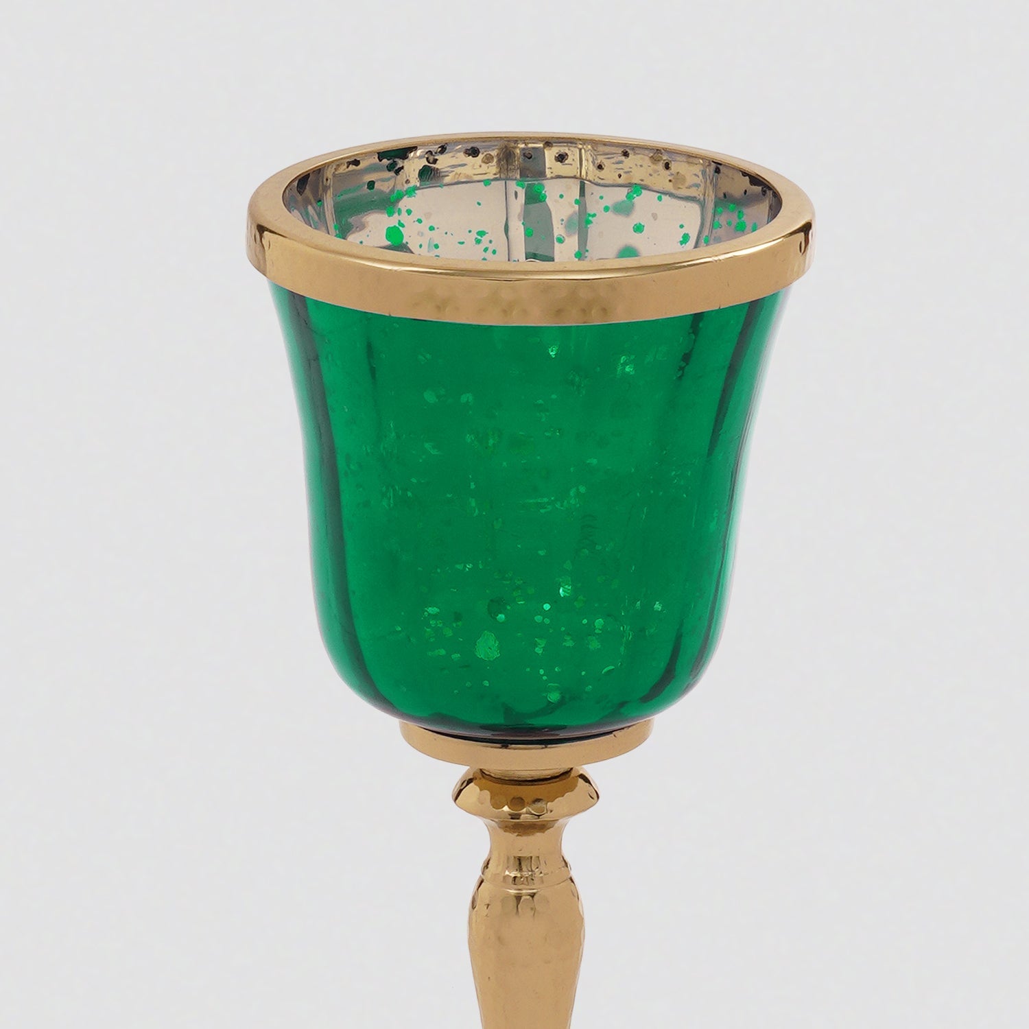 Dark Green Glass Hurricane With Hammered Base