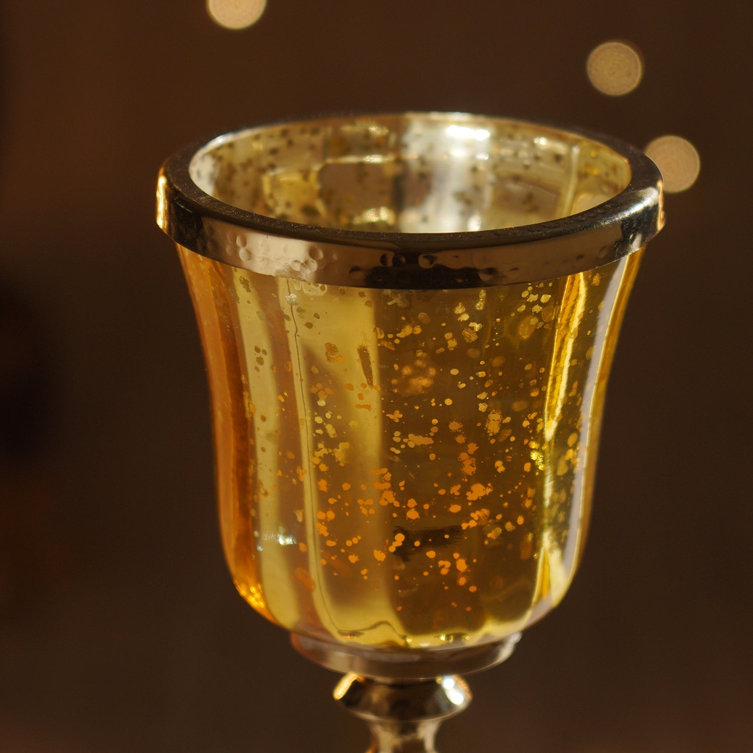 Gold Glass Hurricane With Hammered Base