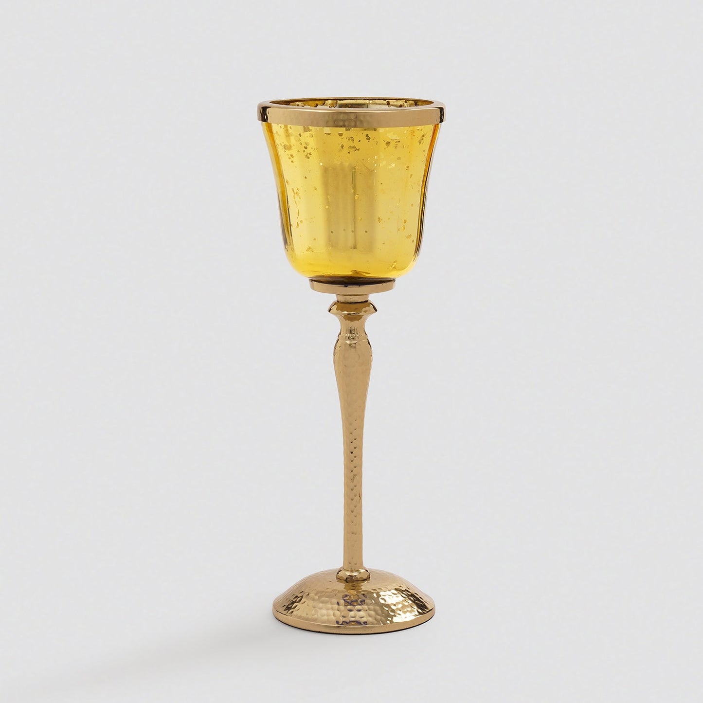 Gold Glass Hurricane With Hammered Base