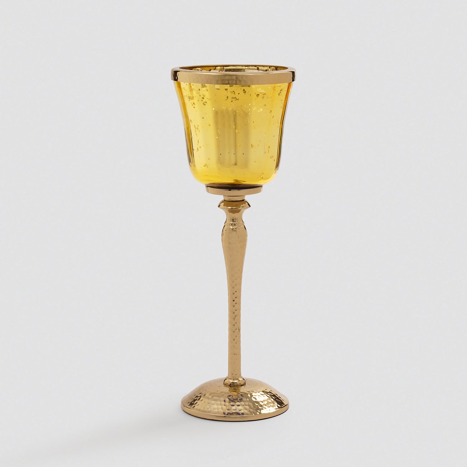 Gold Glass Hurricane With Hammered Base