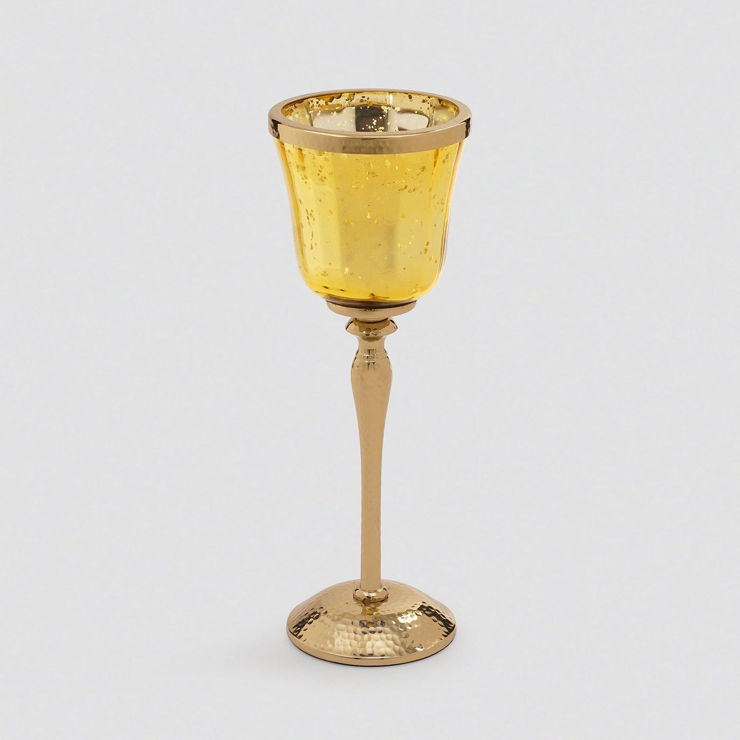 Gold Glass Hurricane With Hammered Base