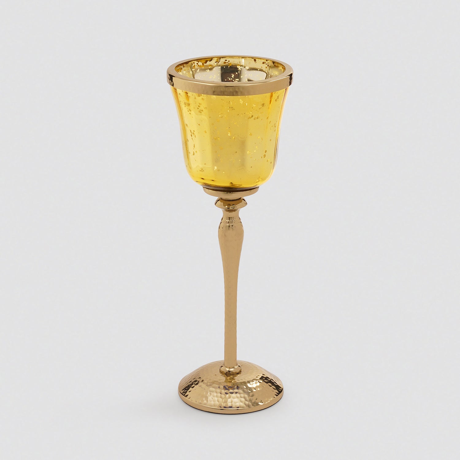 Gold Glass Hurricane With Hammered Base