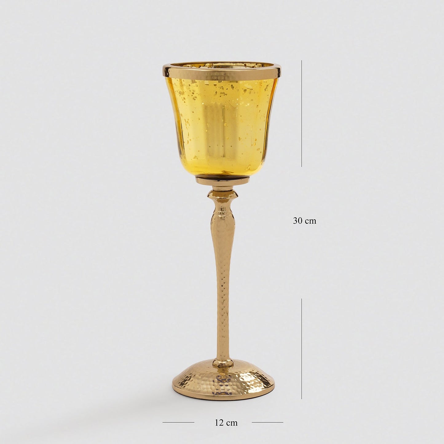Gold Glass Hurricane With Hammered Base