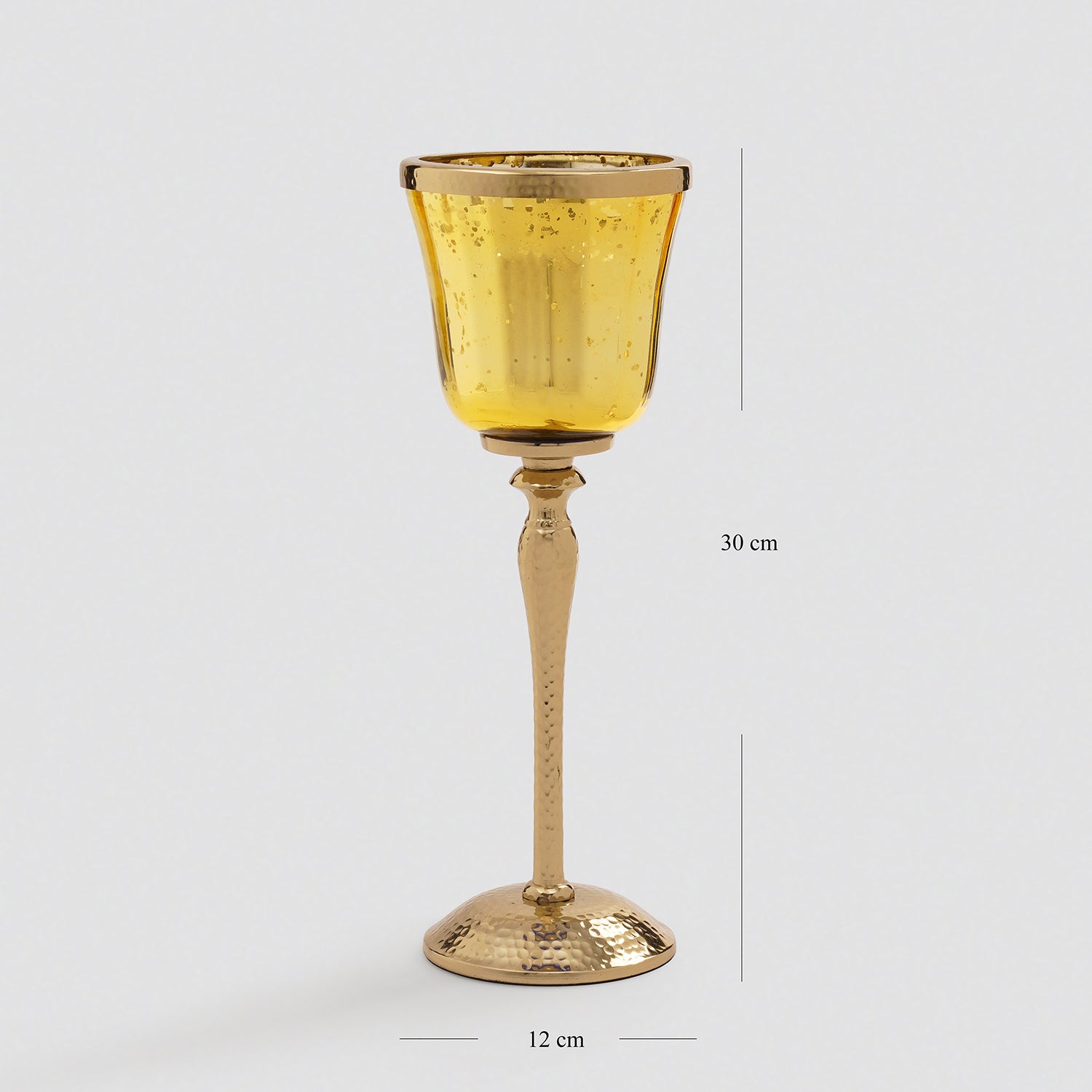 Gold Glass Hurricane With Hammered Base