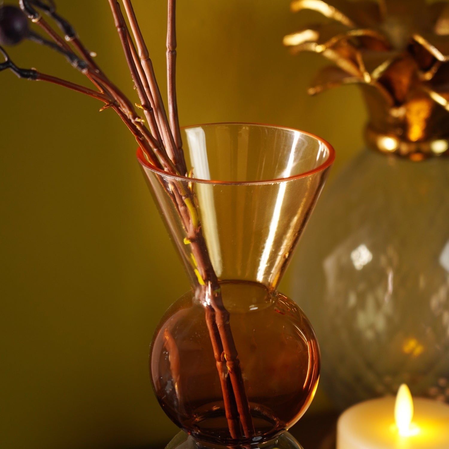 Amber Geometric Multi Shaped Glass Vase