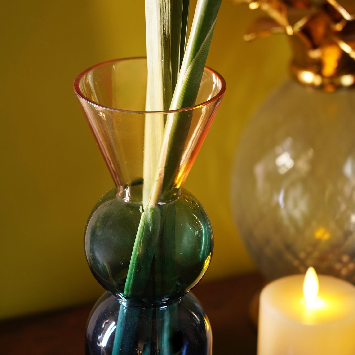 Blue Geometric Multi Shaped Glass Vase