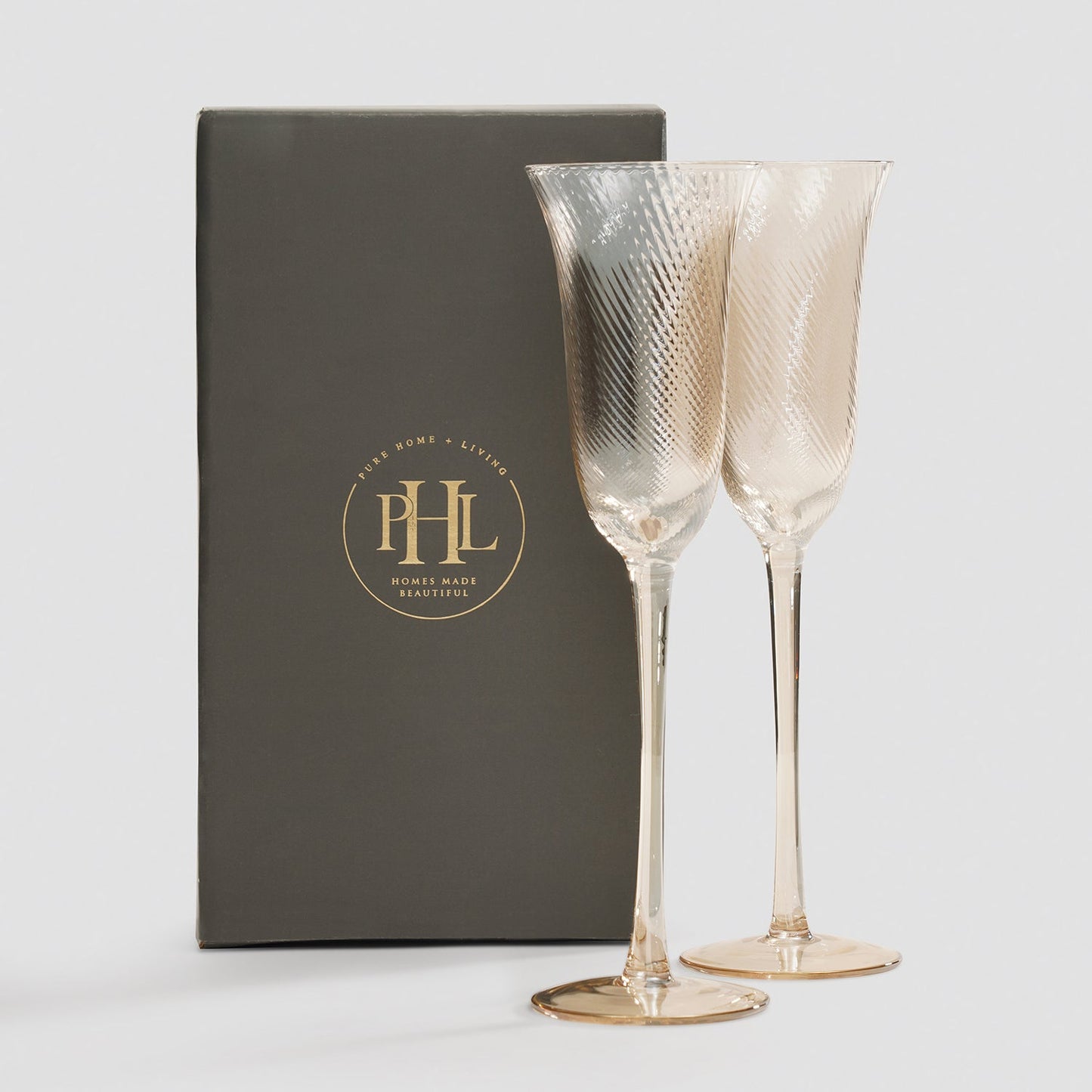 Set of 2 Light Amber Swirl Textured Champagne Flutes