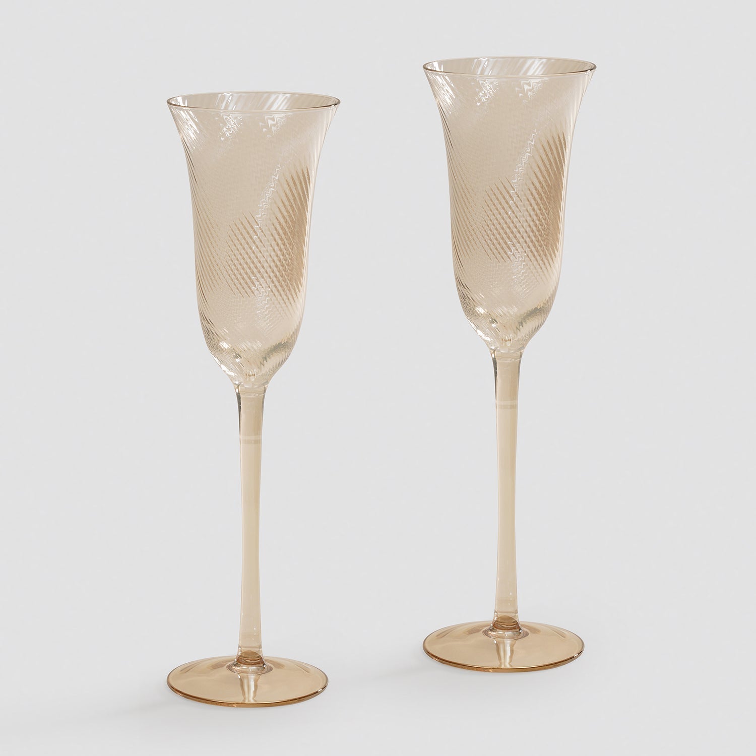 Set of 2 Light Amber Swirl Textured Champagne Flutes