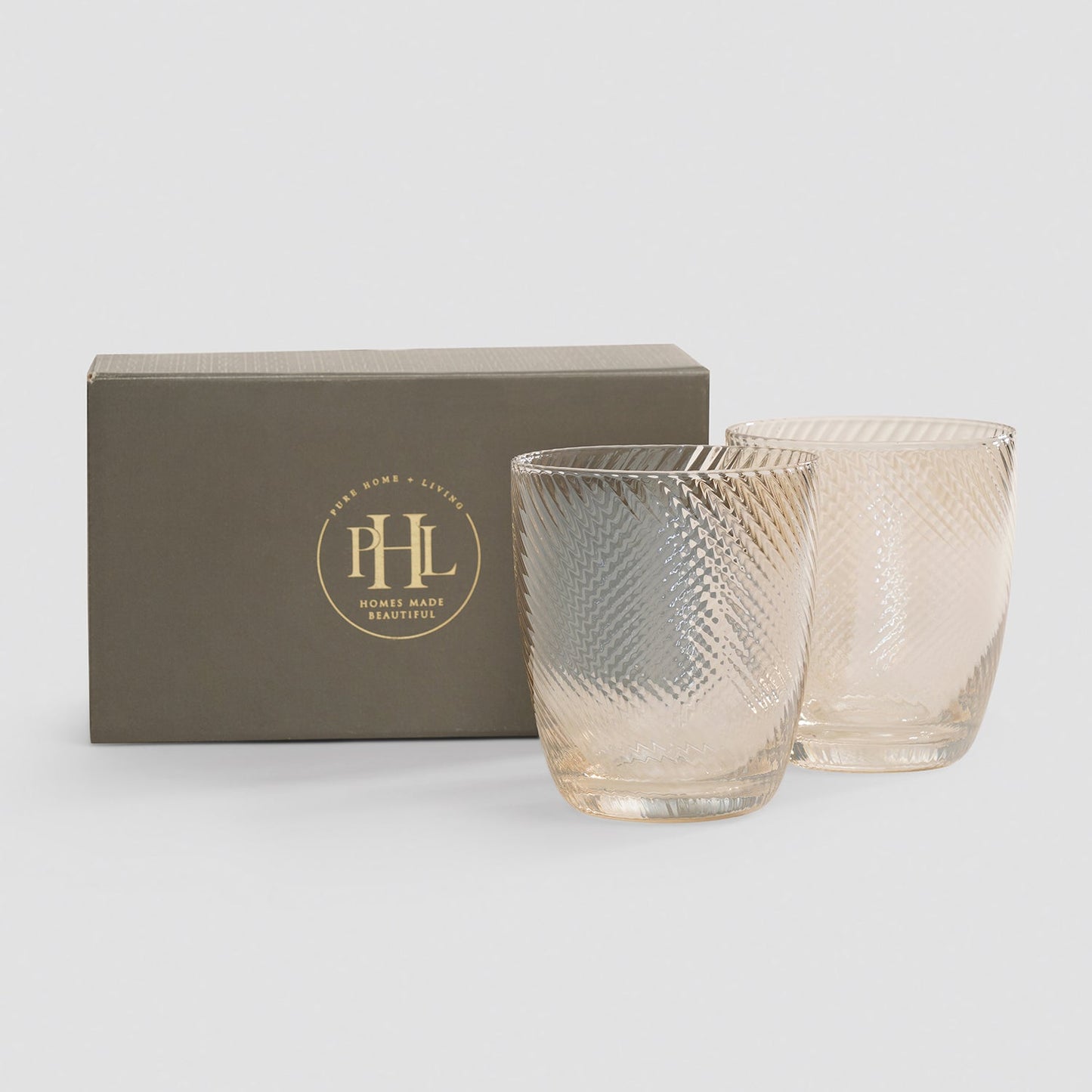 Set of 2 Light Amber Swirl Textured Drinking Glasses