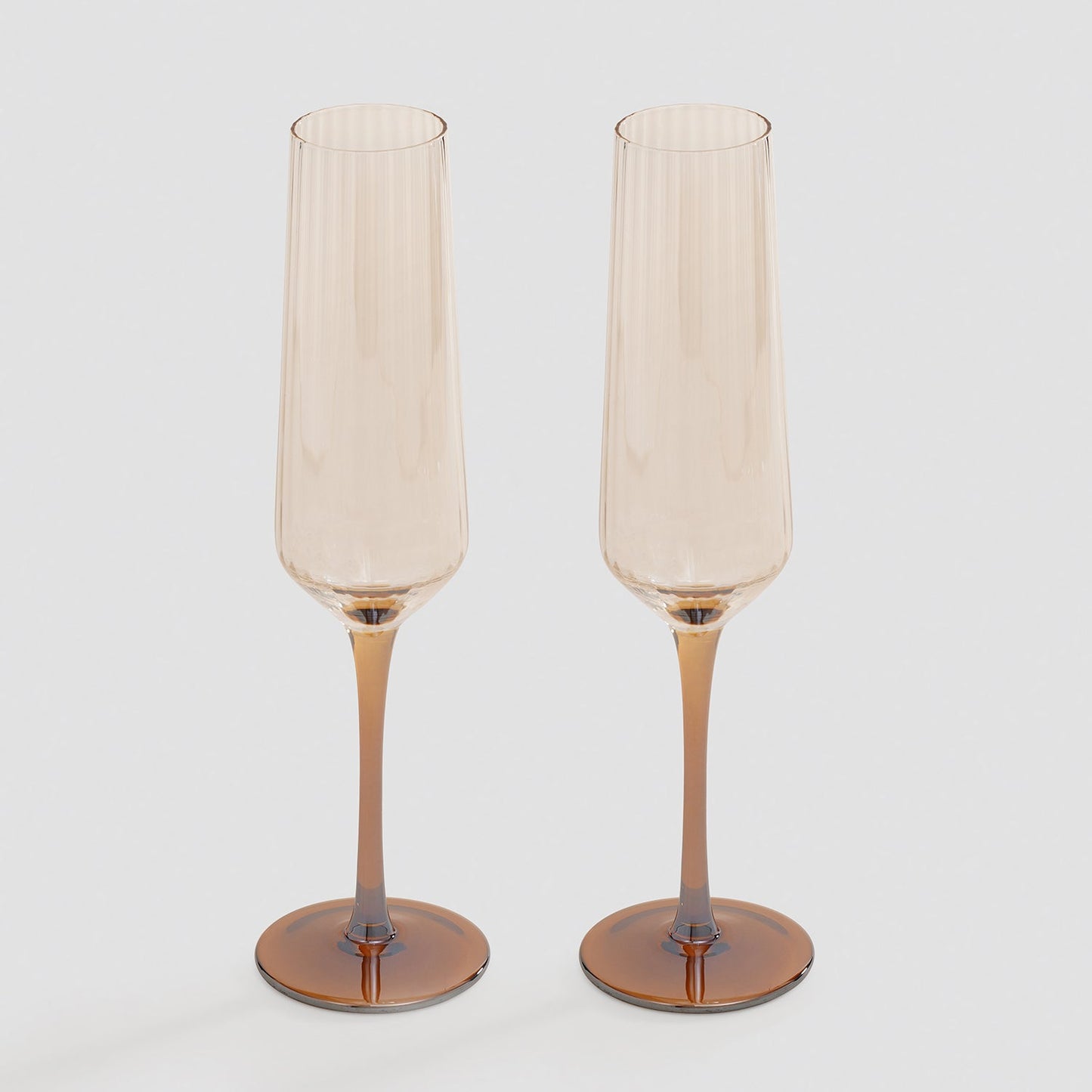 Set of 2 Amber Ombre Ribbed Texture Champagne Flutes