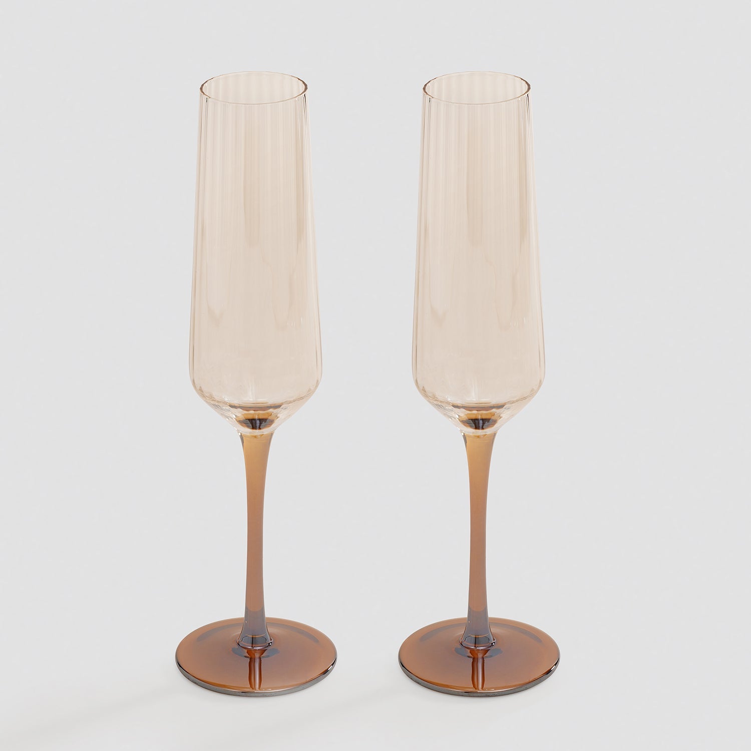 Set of 2 Amber Ombre Ribbed Texture Champagne Flutes