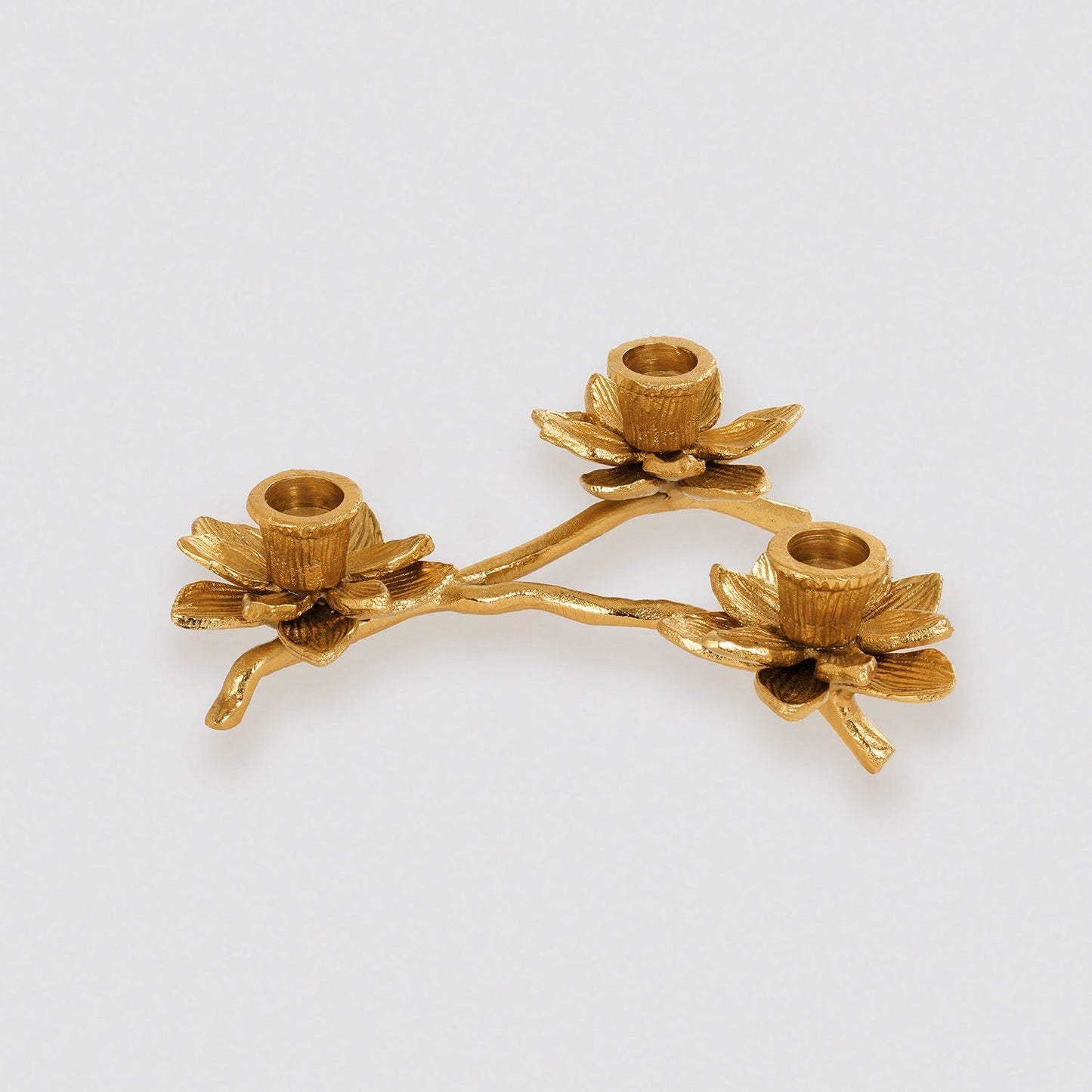 Gold 3 Arm Flowe Tapered Candle Holder