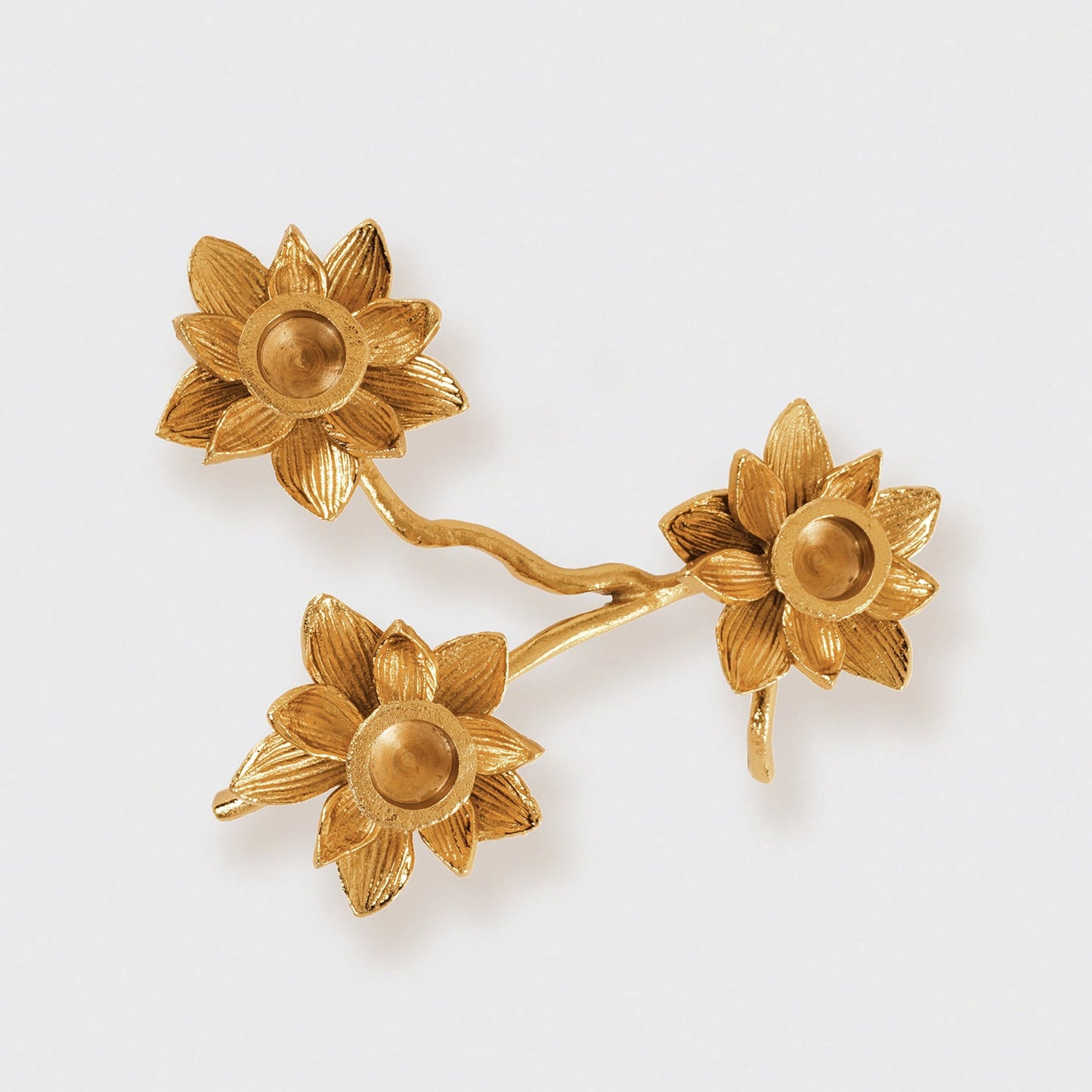 Gold 3 Arm Flowe Tapered Candle Holder