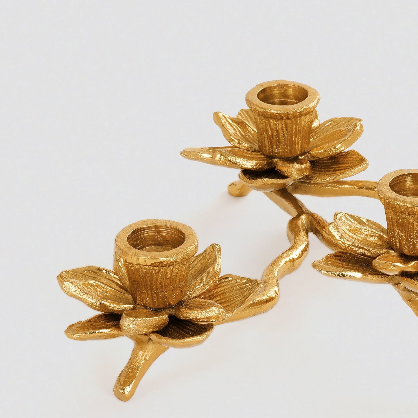 Gold 3 Arm Flowe Tapered Candle Holder