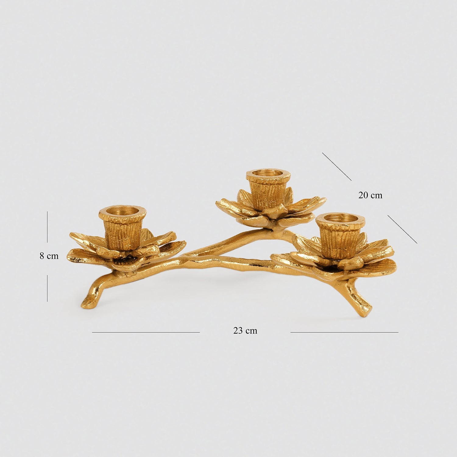 Gold 3 Arm Flowe Tapered Candle Holder