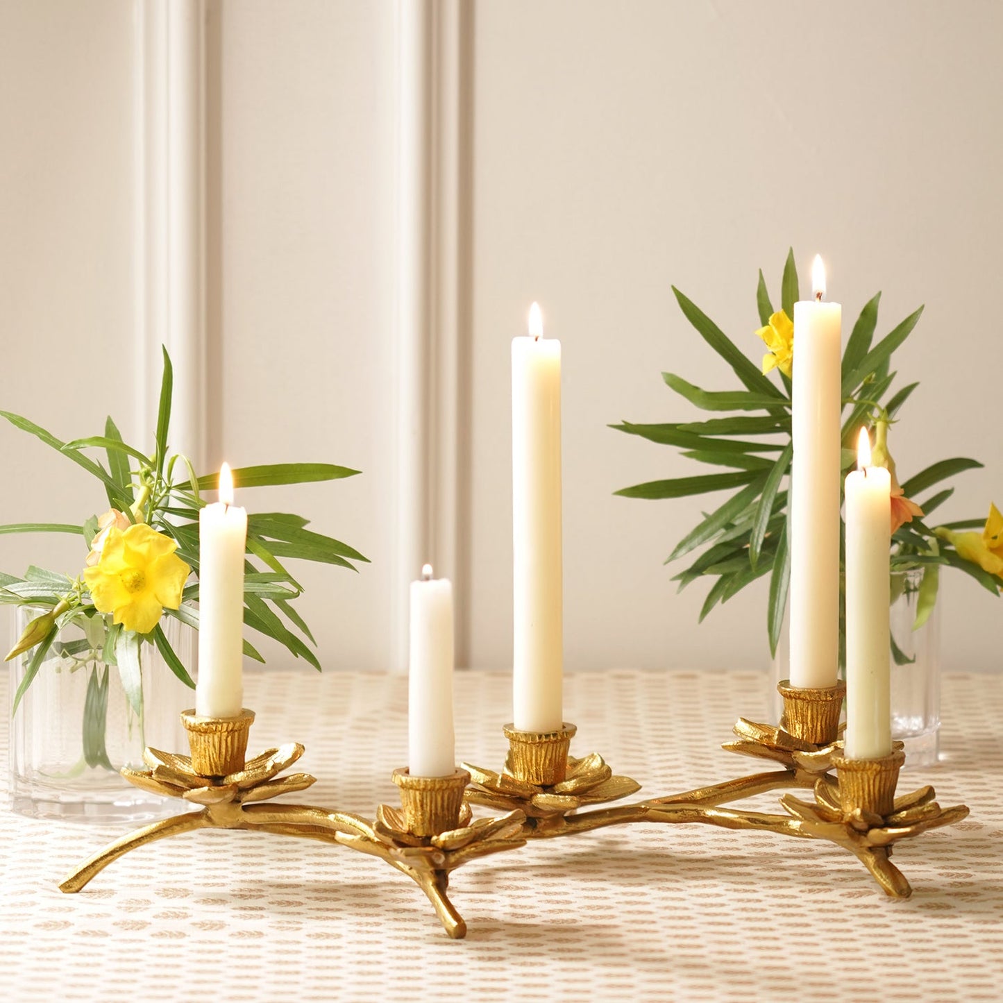Gold 5 Arm Flower Taper Candle Holder