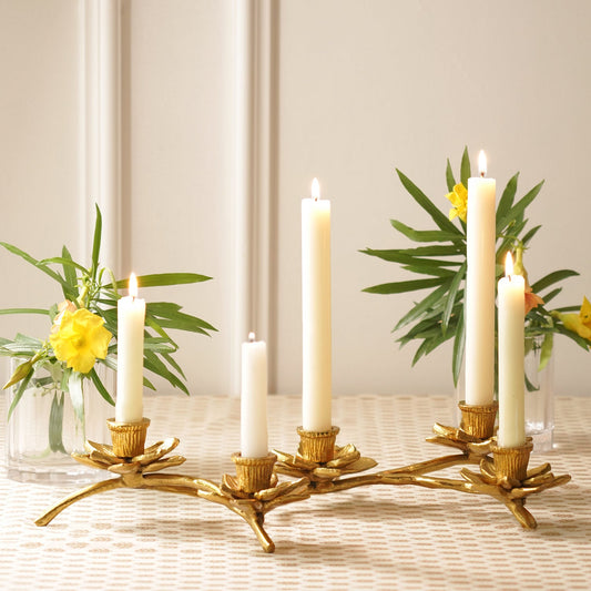Gold 5 Arm Flower Taper Candle Holder