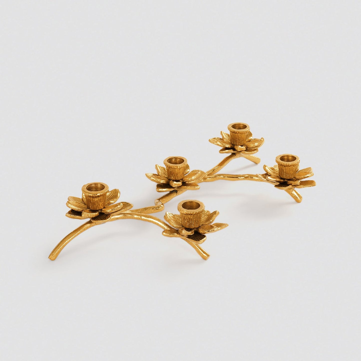 Gold 5 Arm Flower Taper Candle Holder