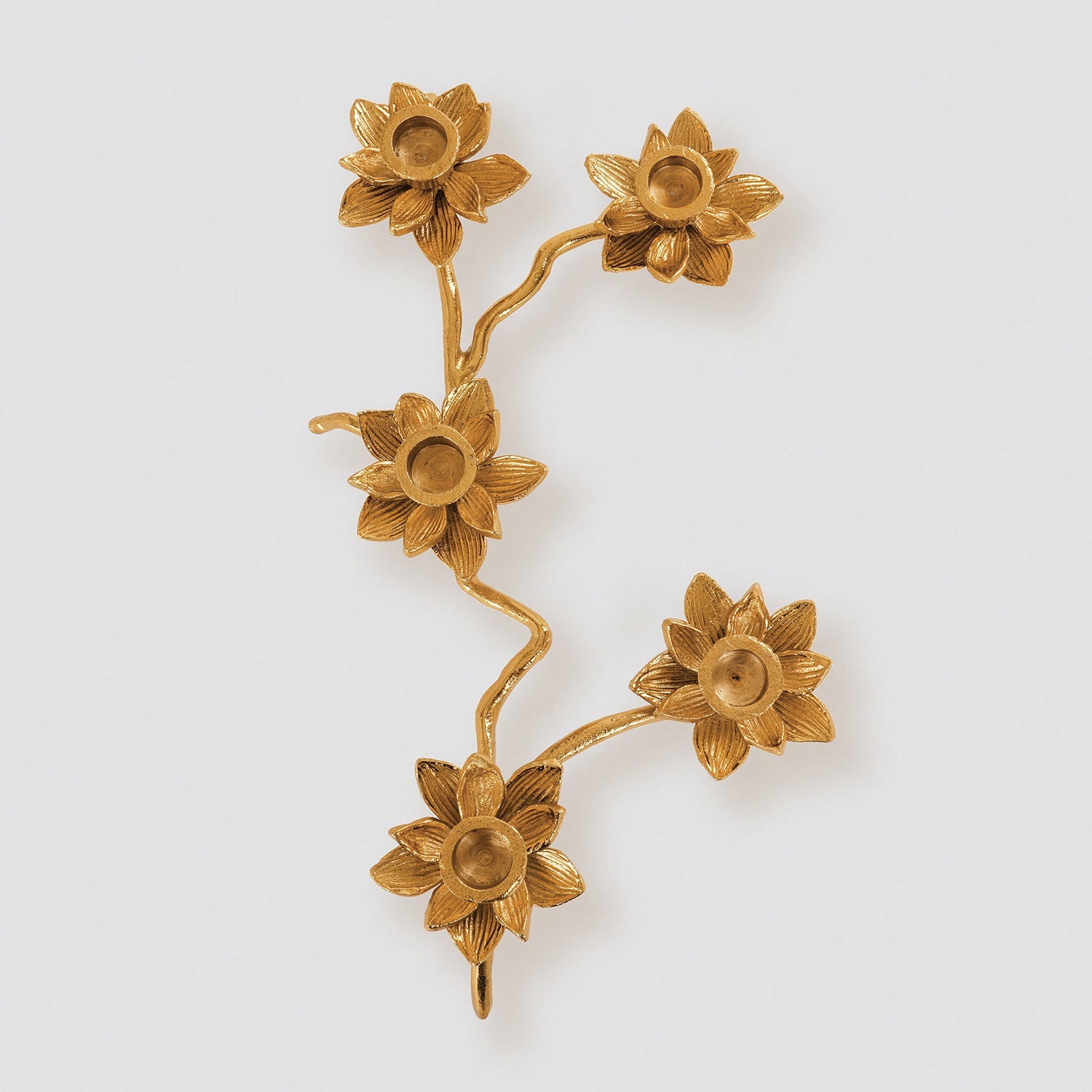 Gold 5 Arm Flower Taper Candle Holder