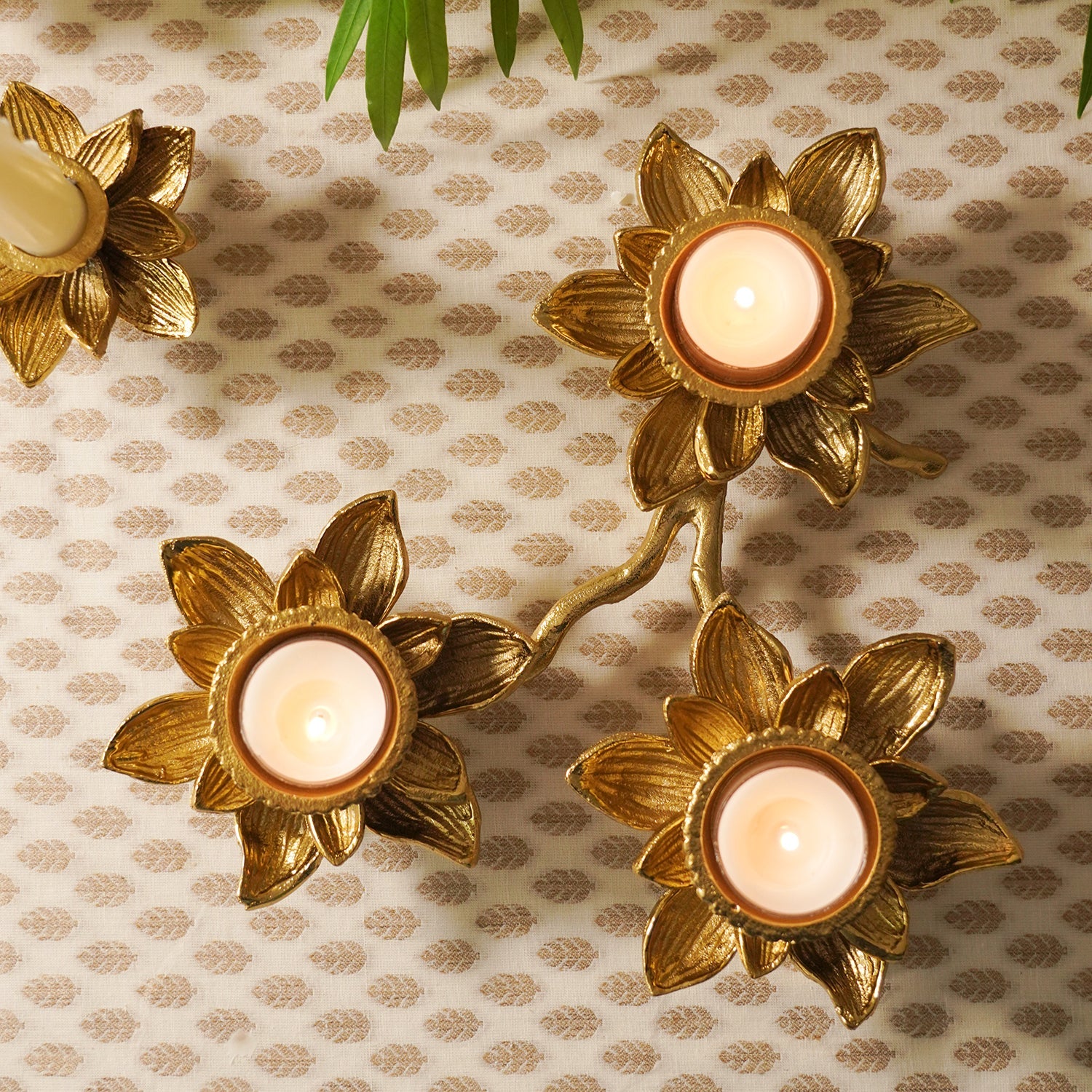 Gold 3 Arm Flower Candle Holder