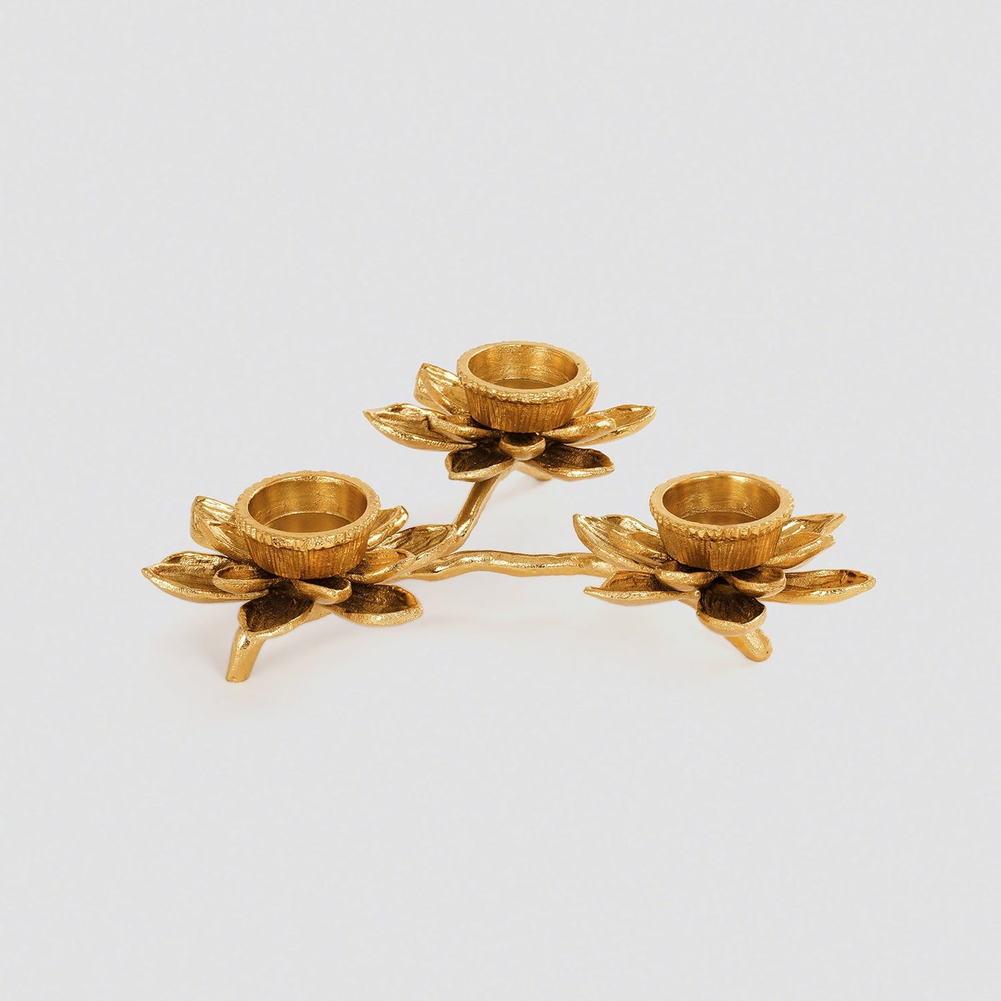 Gold 3 Arm Flower Candle Holder