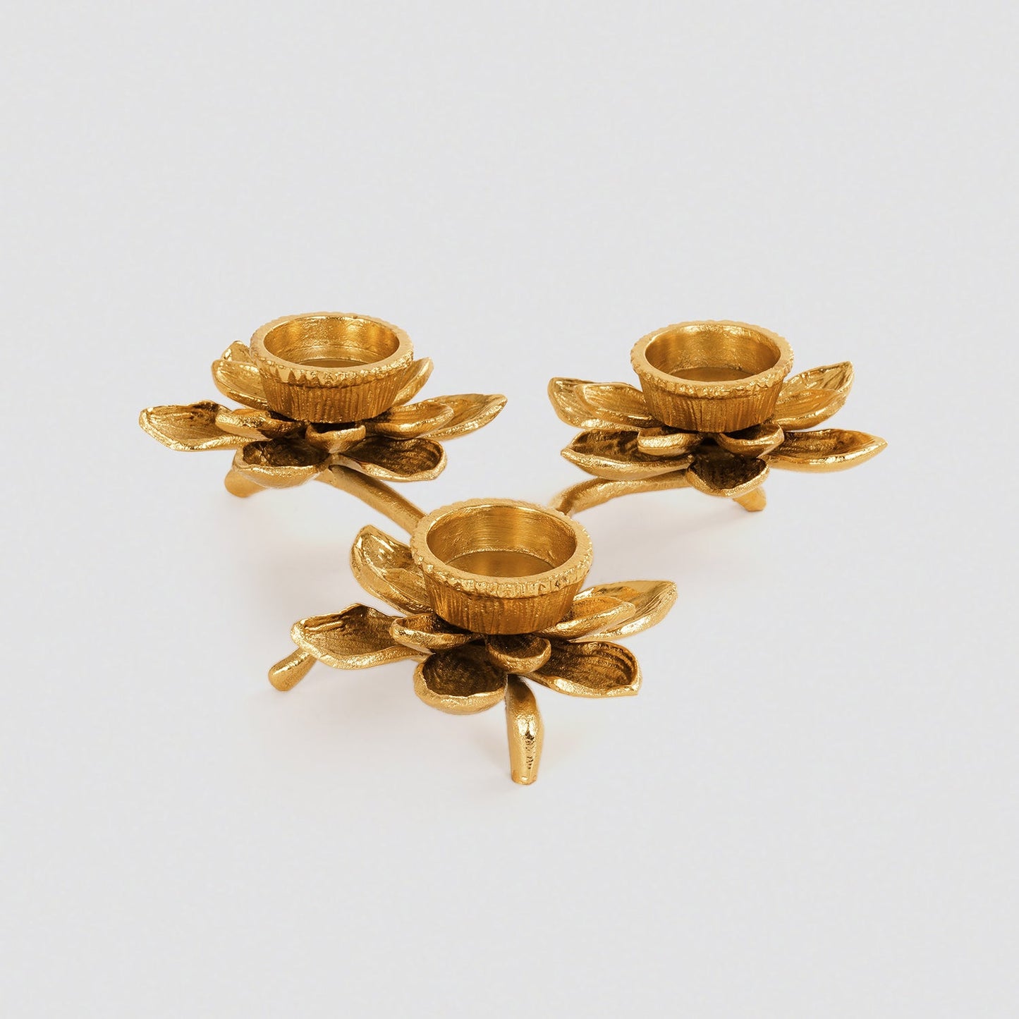 Gold 3 Arm Flower Candle Holder