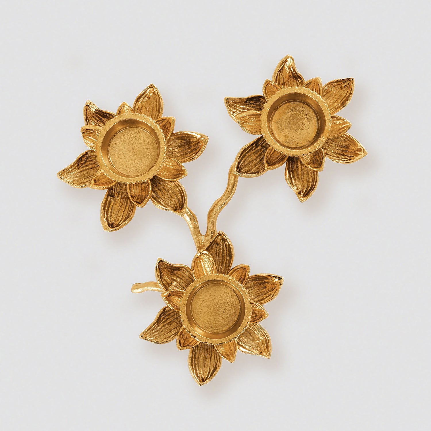 Gold 3 Arm Flower Candle Holder