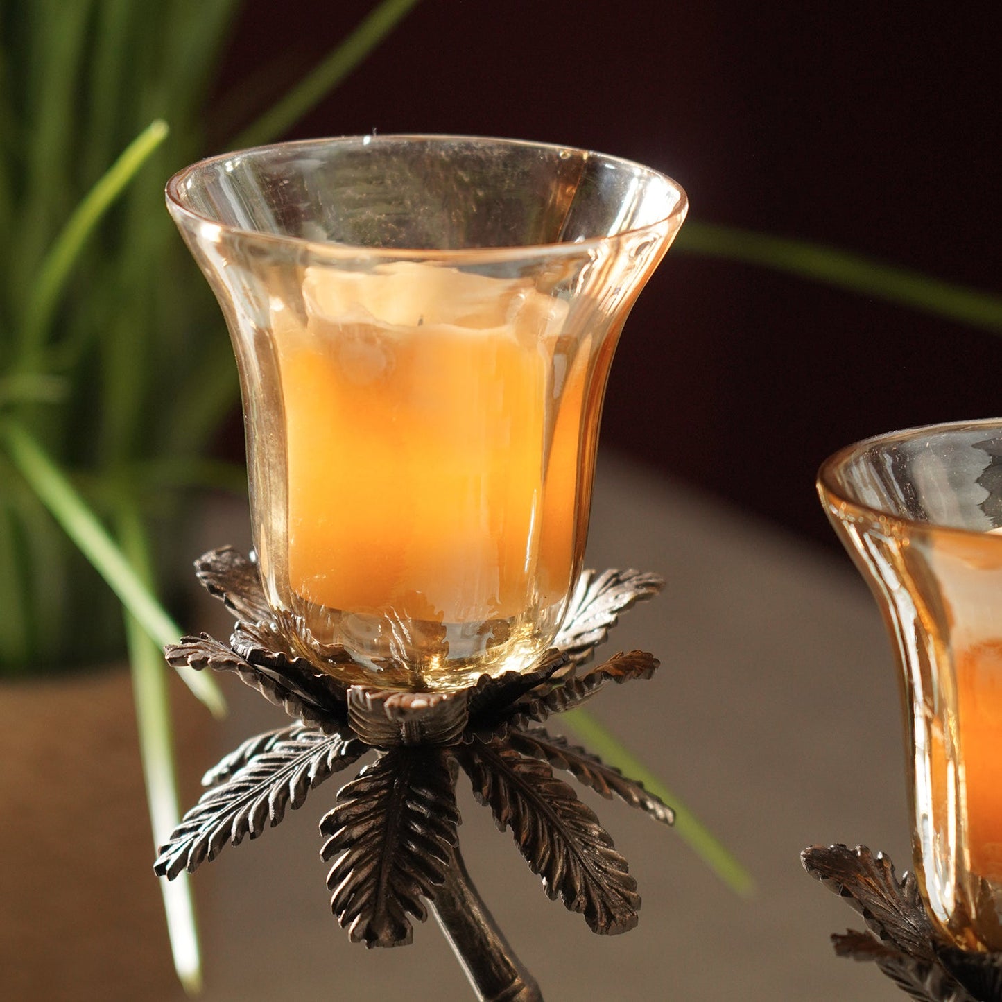 Brown Bronze Finish Dual Palm Tree Votive